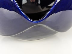 Italian deep blue ceramic vase centerpiece by Sele Arte, Nove 1970s