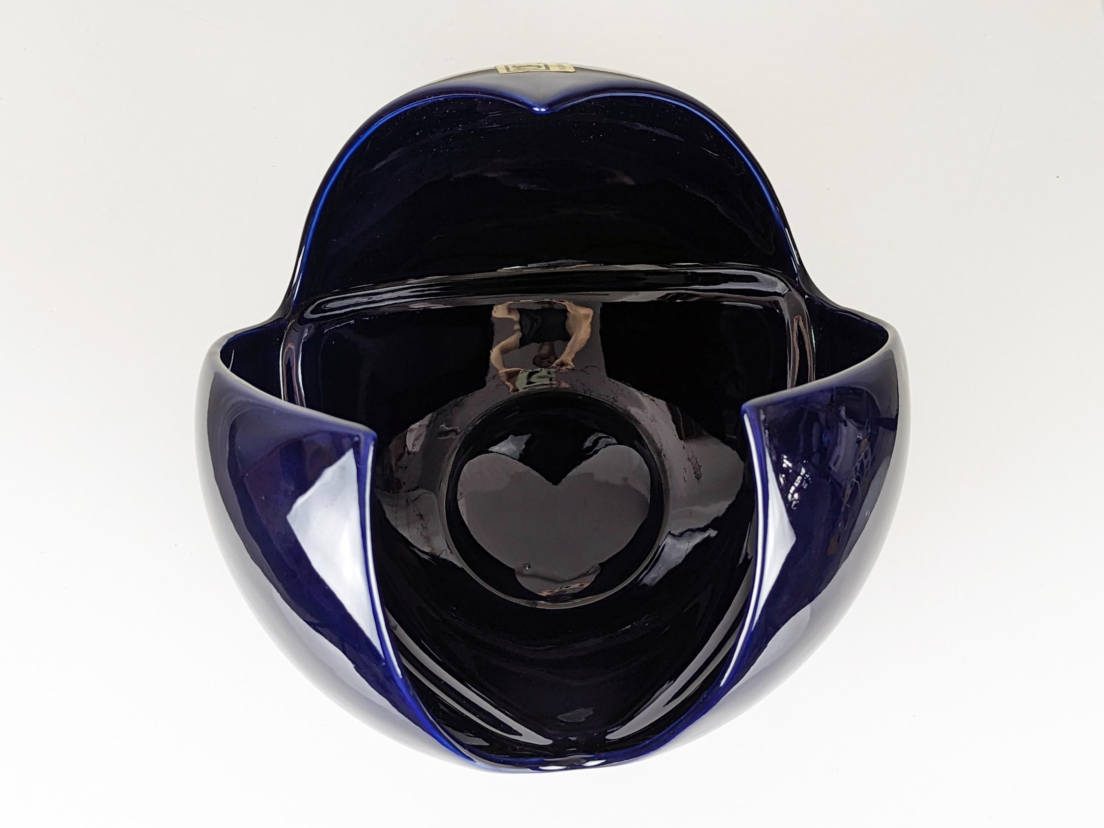 Ceramic Italian deep blue ceramic vase centerpiece by Sele Arte, Nove 1970s For Sale