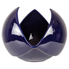 Italian deep blue ceramic vase centerpiece by Sele Arte, Nove 1970s