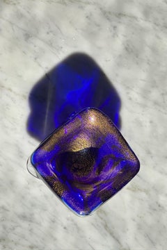 Italian Deep Blue Murano Glass Bowl with Gold Flecks, Italy, 1950s
