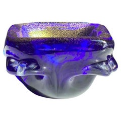 Italian Deep Blue Murano Glass Bowl with Gold Flecks, Italy, 1950s