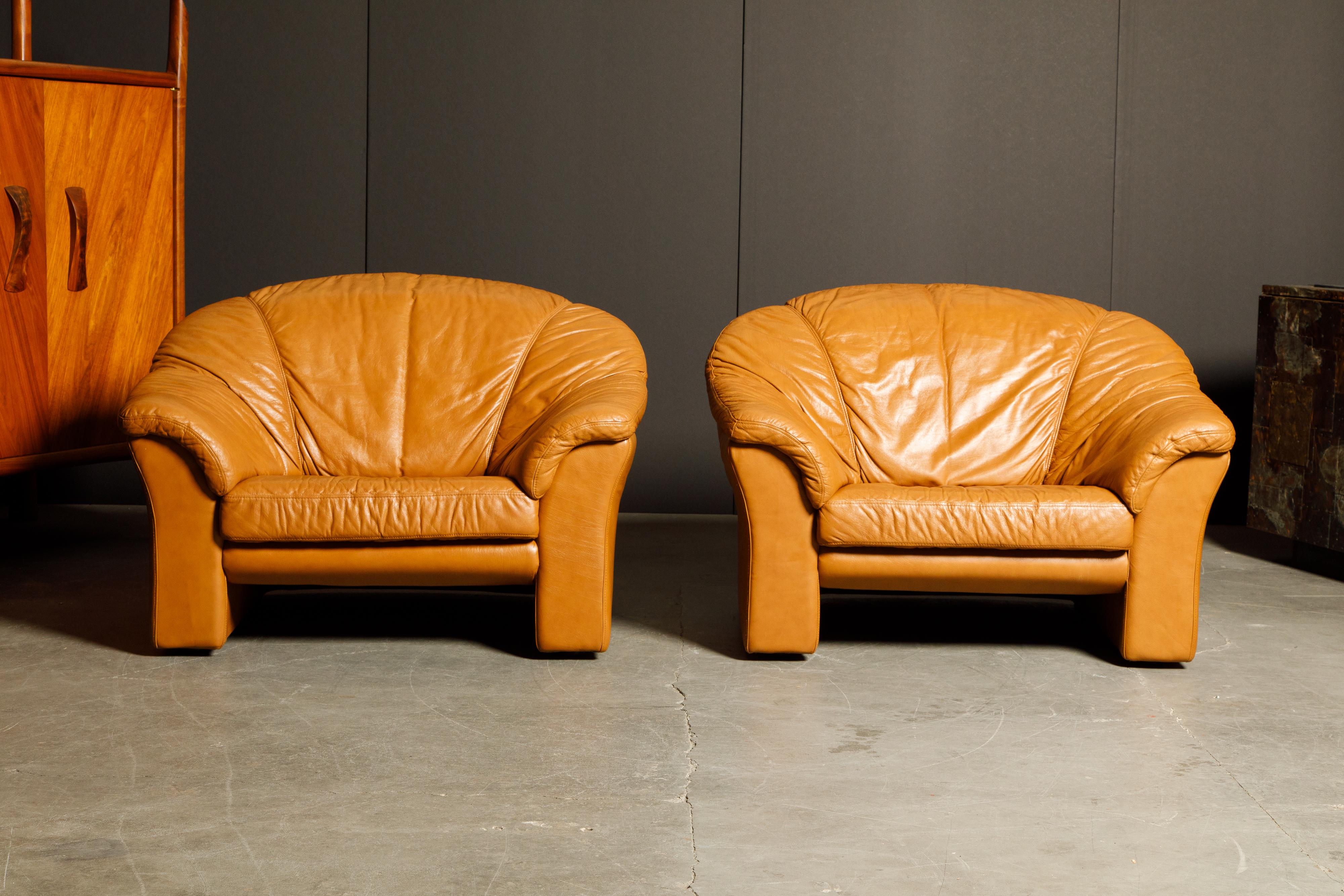 Italian Deep Seated Cognac Leather Sofa and Lounge Chairs, circa 1970s 4