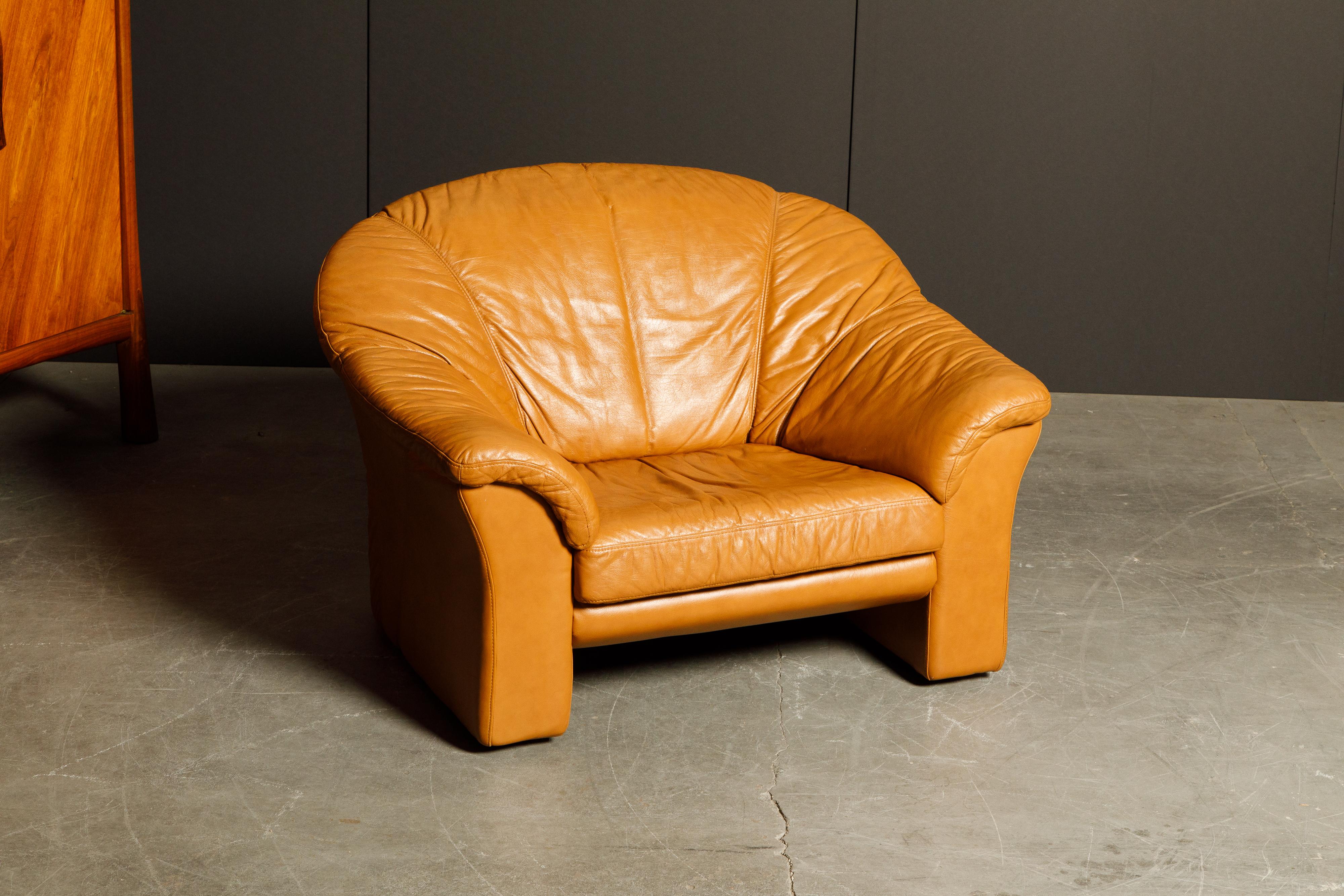 Italian Deep Seated Cognac Leather Sofa and Lounge Chairs, circa 1970s 6