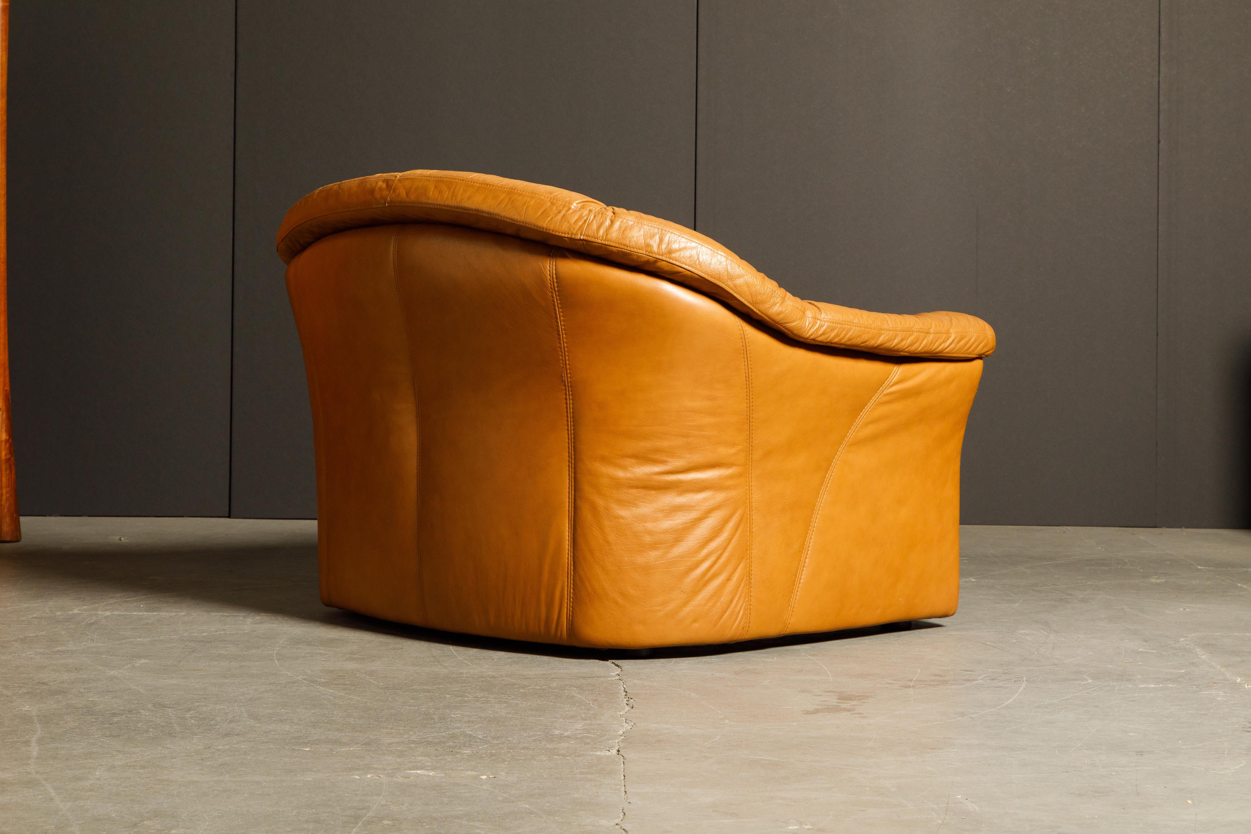 Italian Deep Seated Cognac Leather Sofa and Lounge Chairs, circa 1970s 9