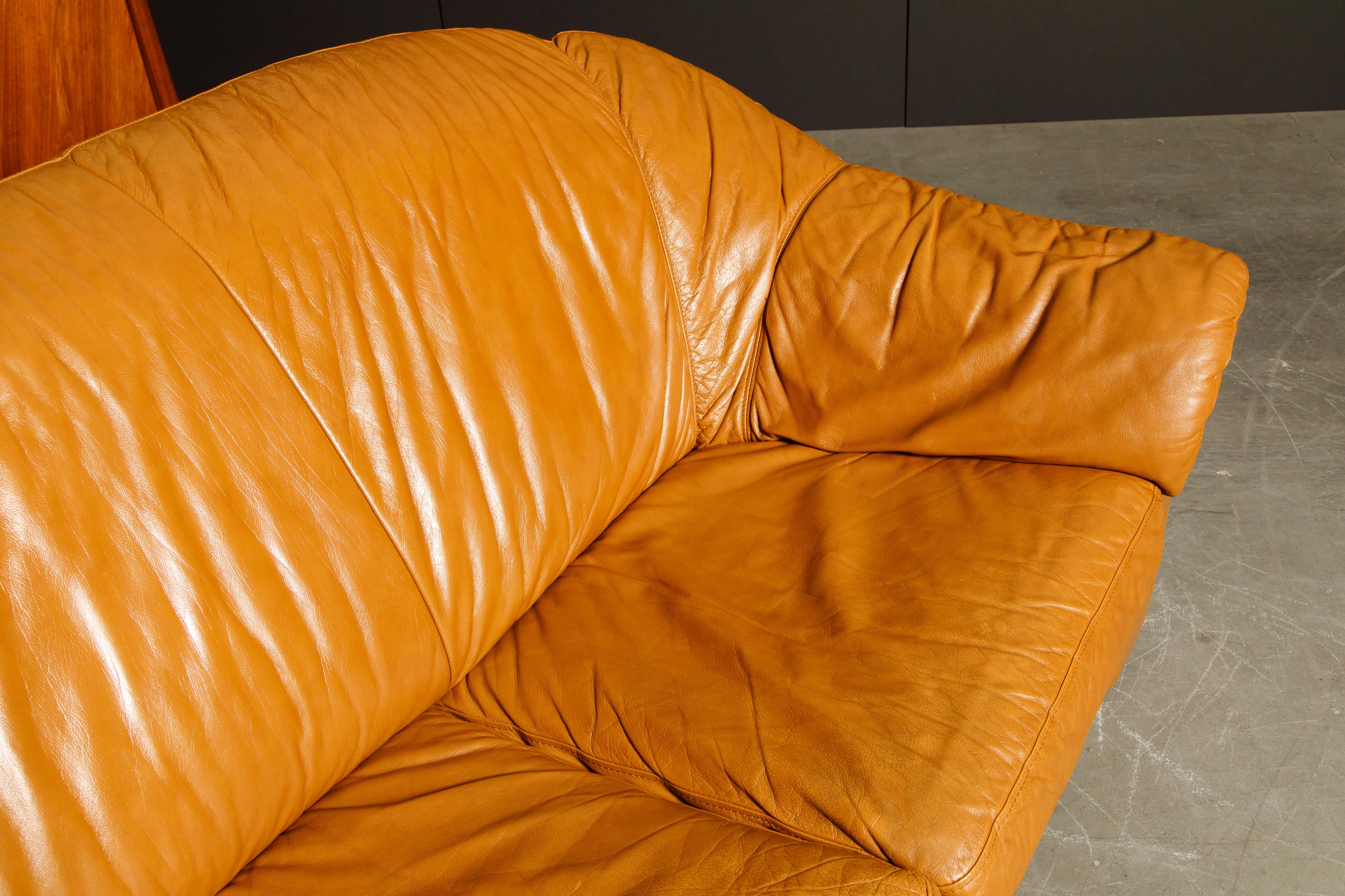 Italian Deep Seated Cognac Leather Sofa and Lounge Chairs, circa 1970s 12