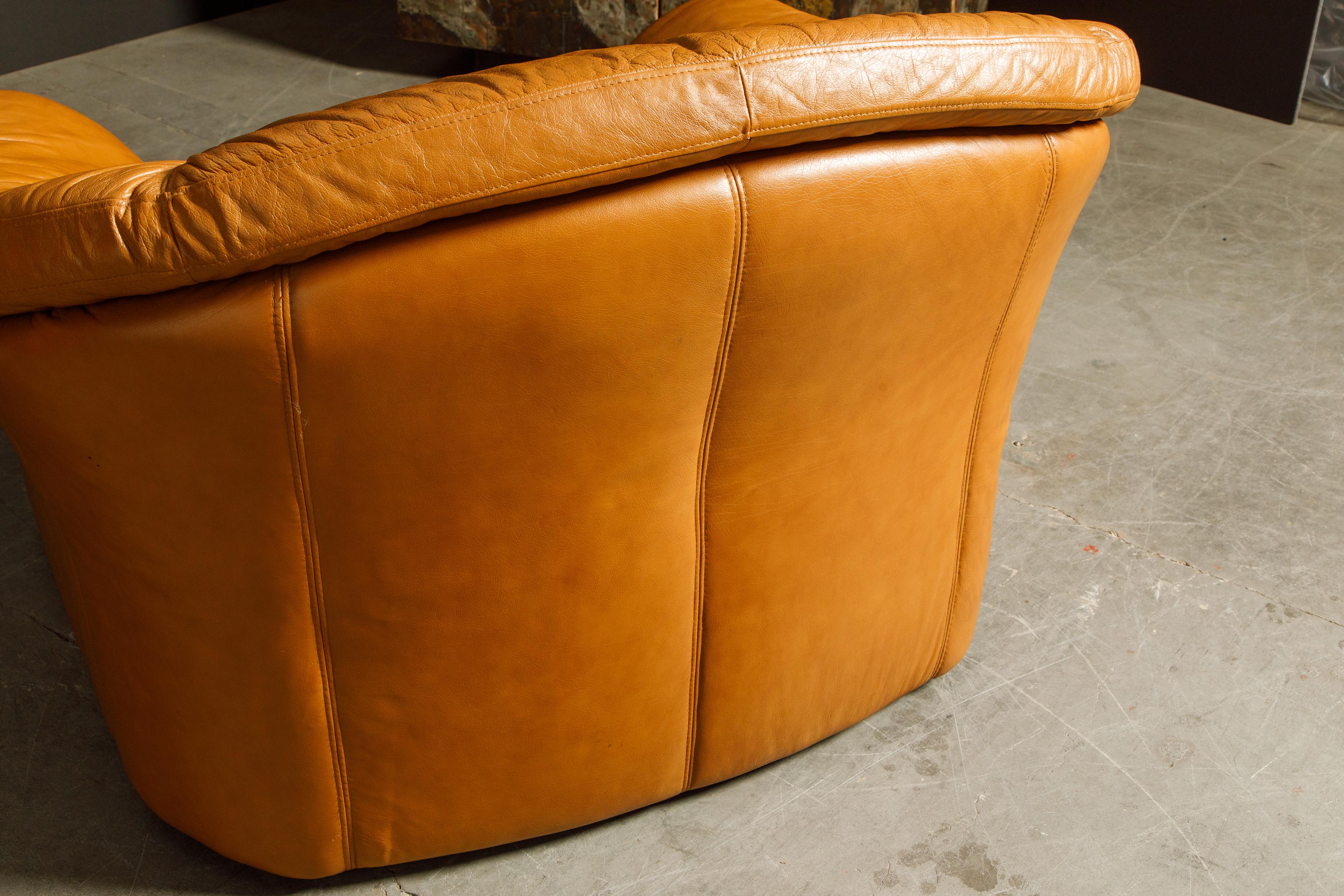 Italian Deep Seated Cognac Leather Sofa and Lounge Chairs, circa 1970s 14