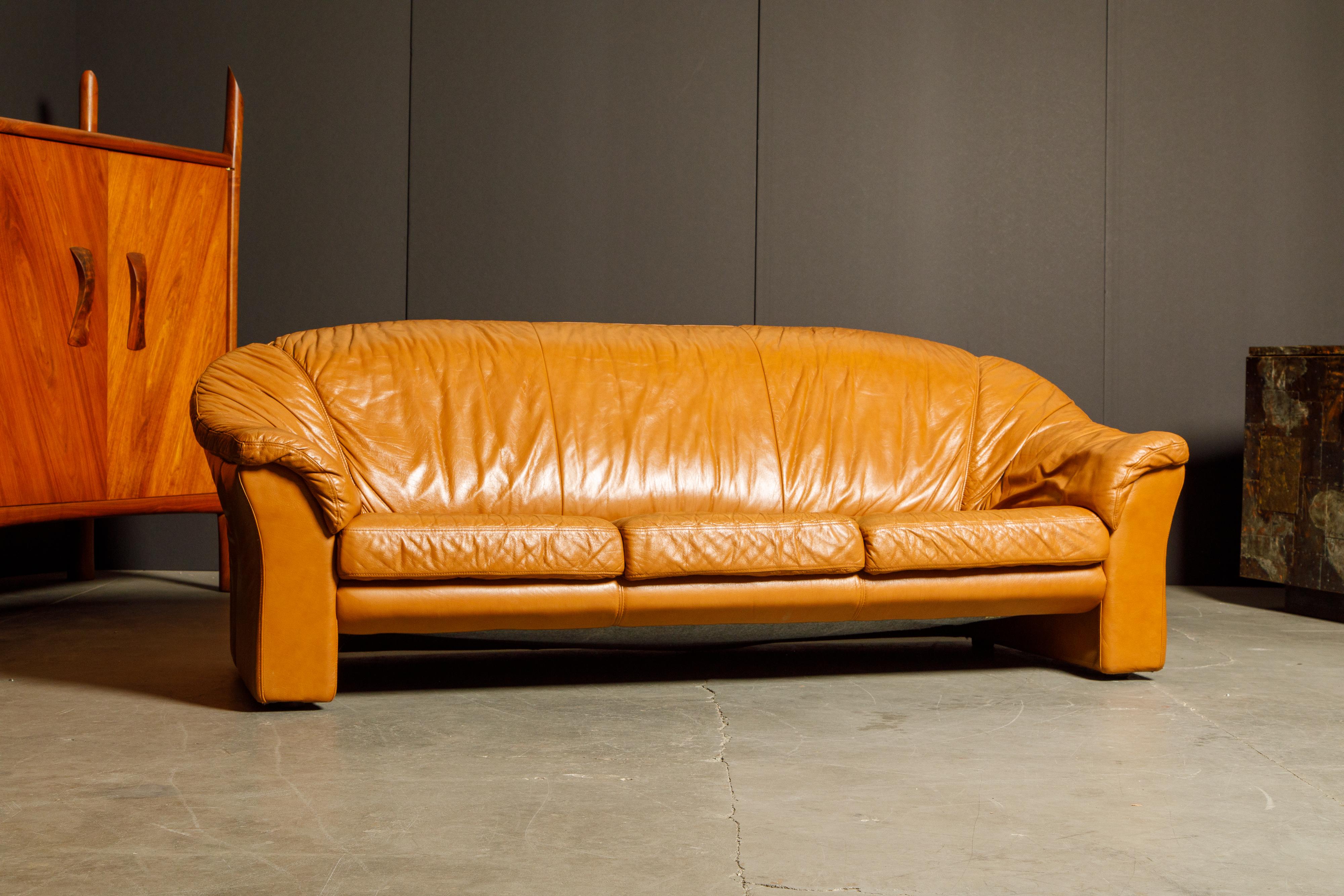 Italian Deep Seated Cognac Leather Sofa and Lounge Chairs, circa 1970s In Good Condition In Los Angeles, CA