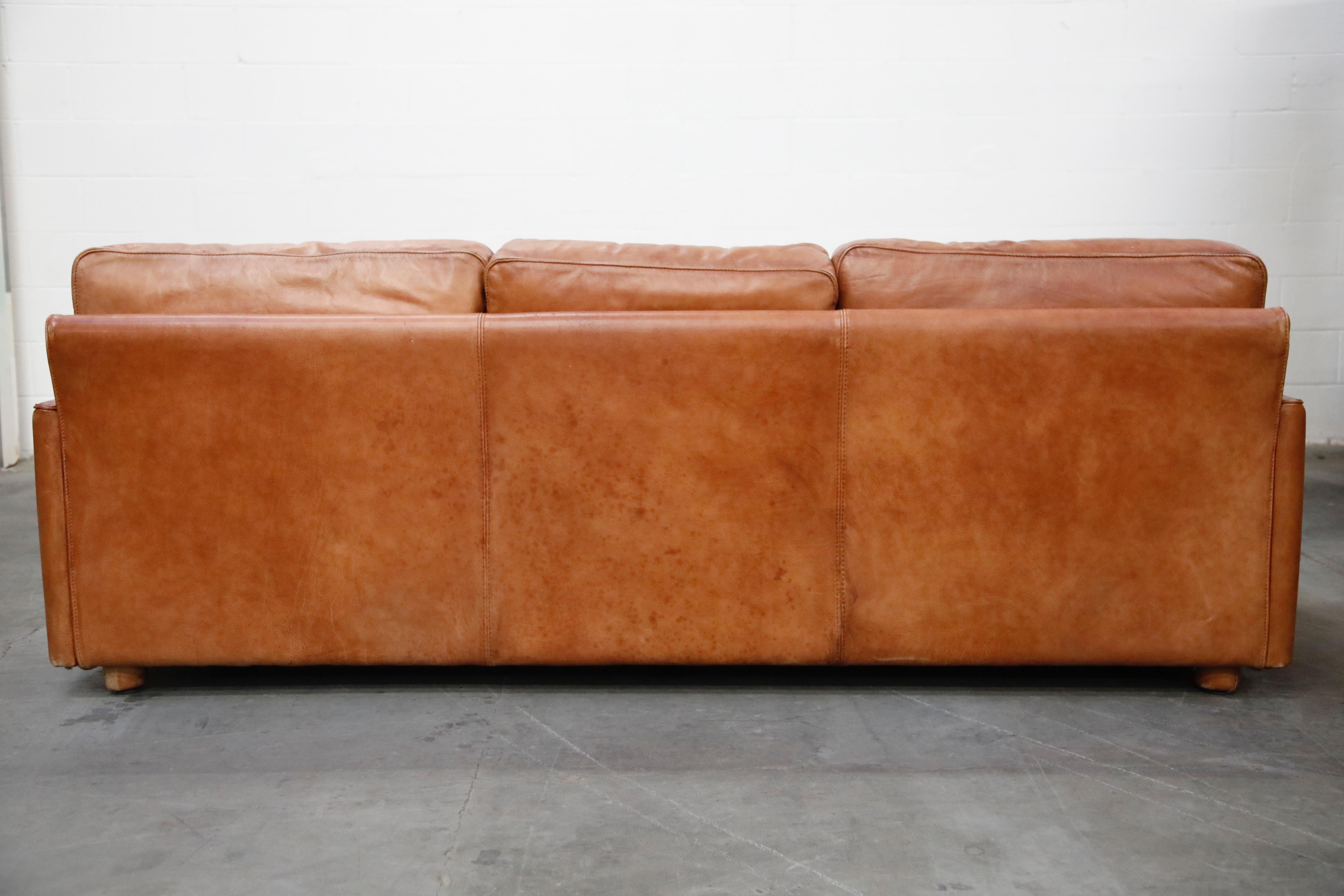 Italian Deep Seated Waterfowl Feather and Leather Sofa by Natuzzi, circa 1970s 2