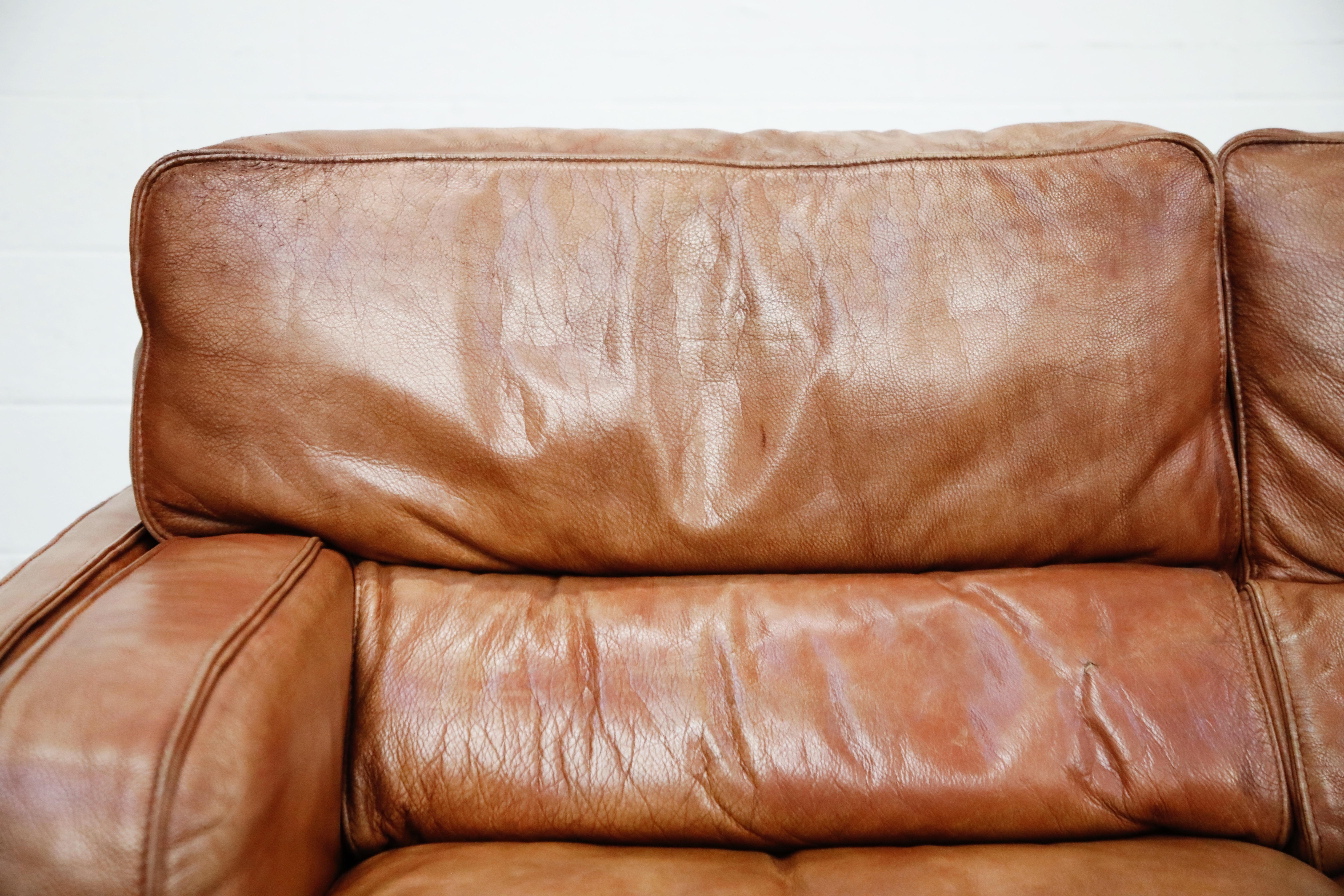 Italian Deep Seated Waterfowl Feather and Leather Sofa by Natuzzi, circa 1970s 3