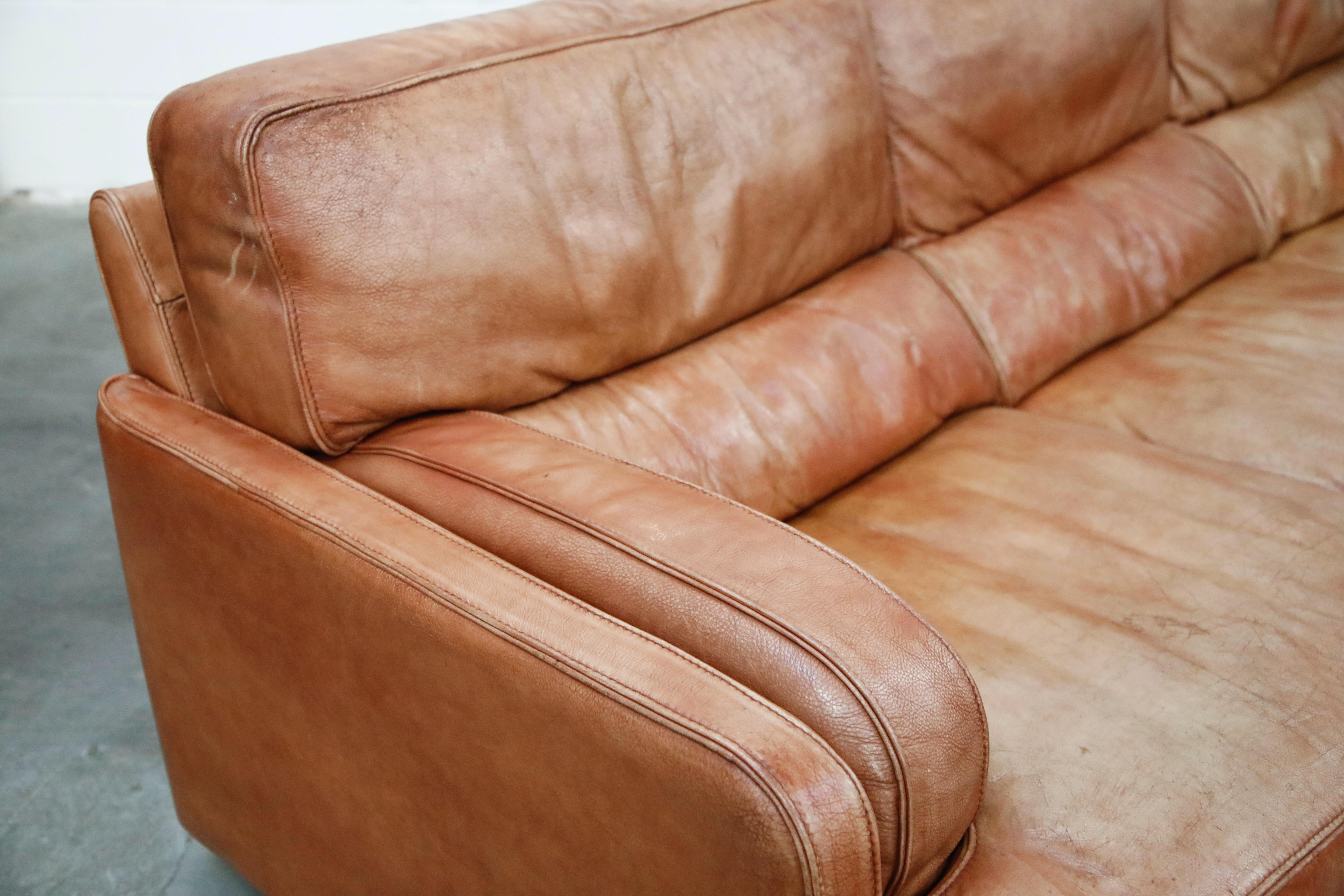 Italian Deep Seated Waterfowl Feather and Leather Sofa by Natuzzi, circa 1970s 5