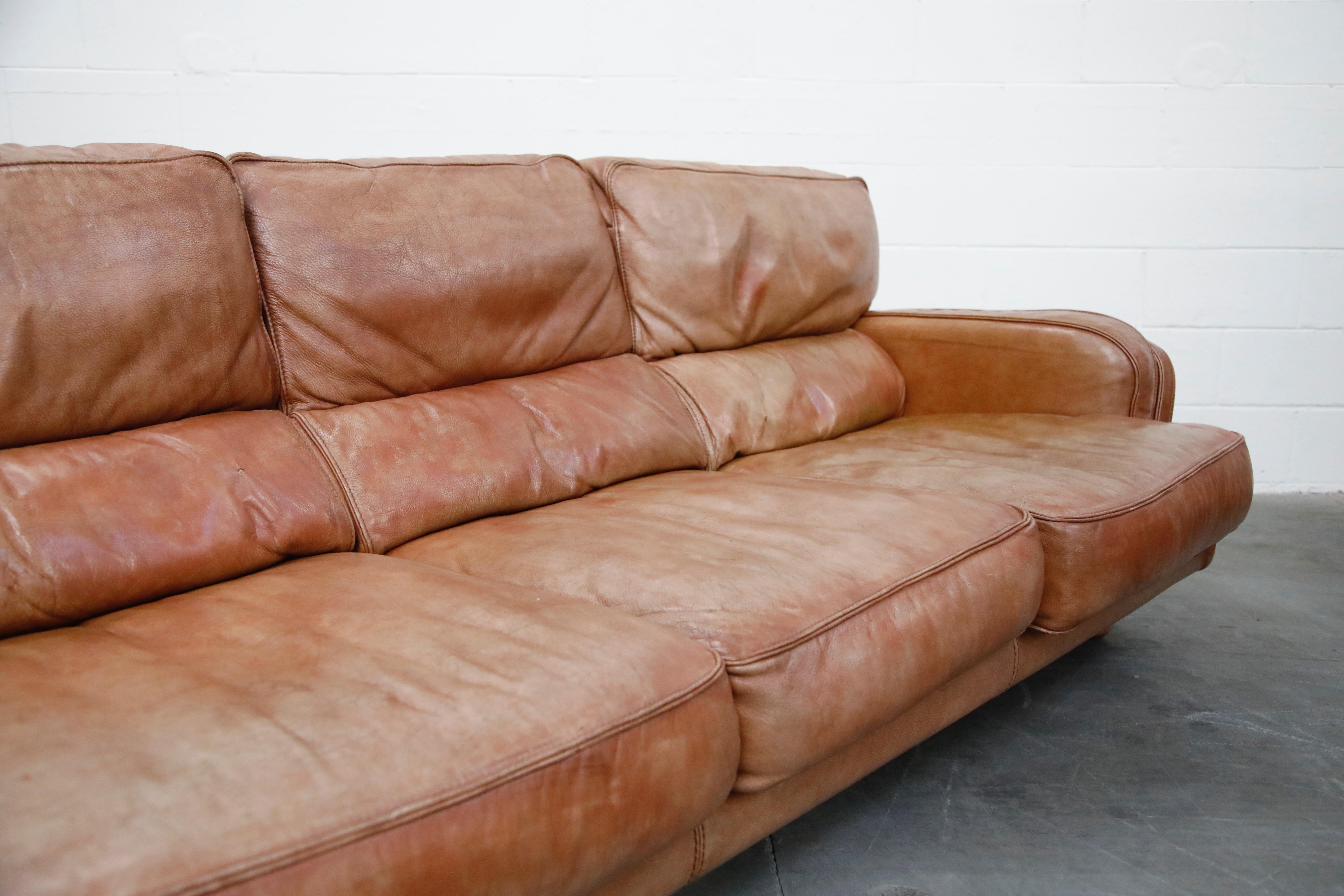 Italian Deep Seated Waterfowl Feather and Leather Sofa by Natuzzi, circa 1970s 6