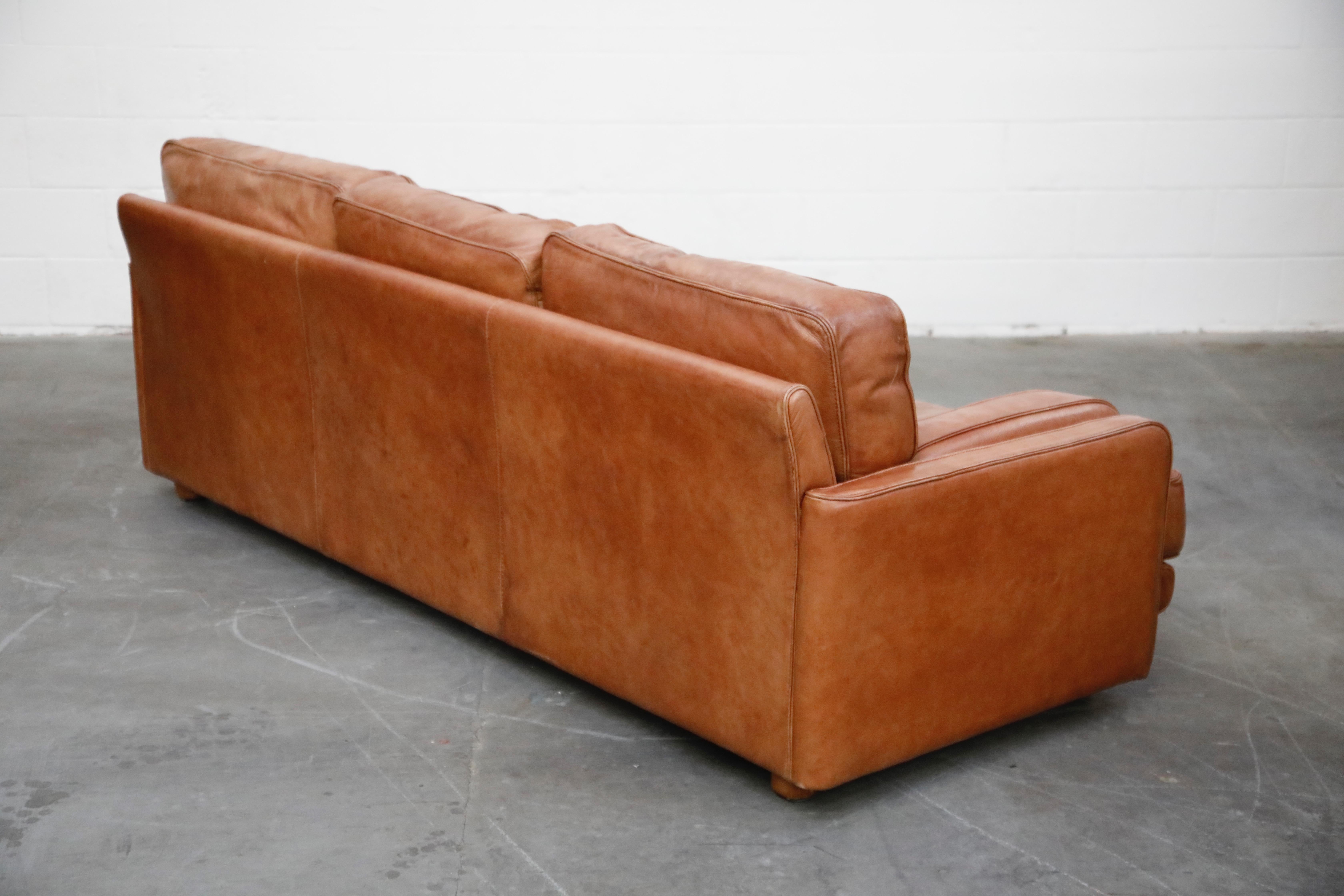 Italian Deep Seated Waterfowl Feather and Leather Sofa by Natuzzi, circa 1970s 1