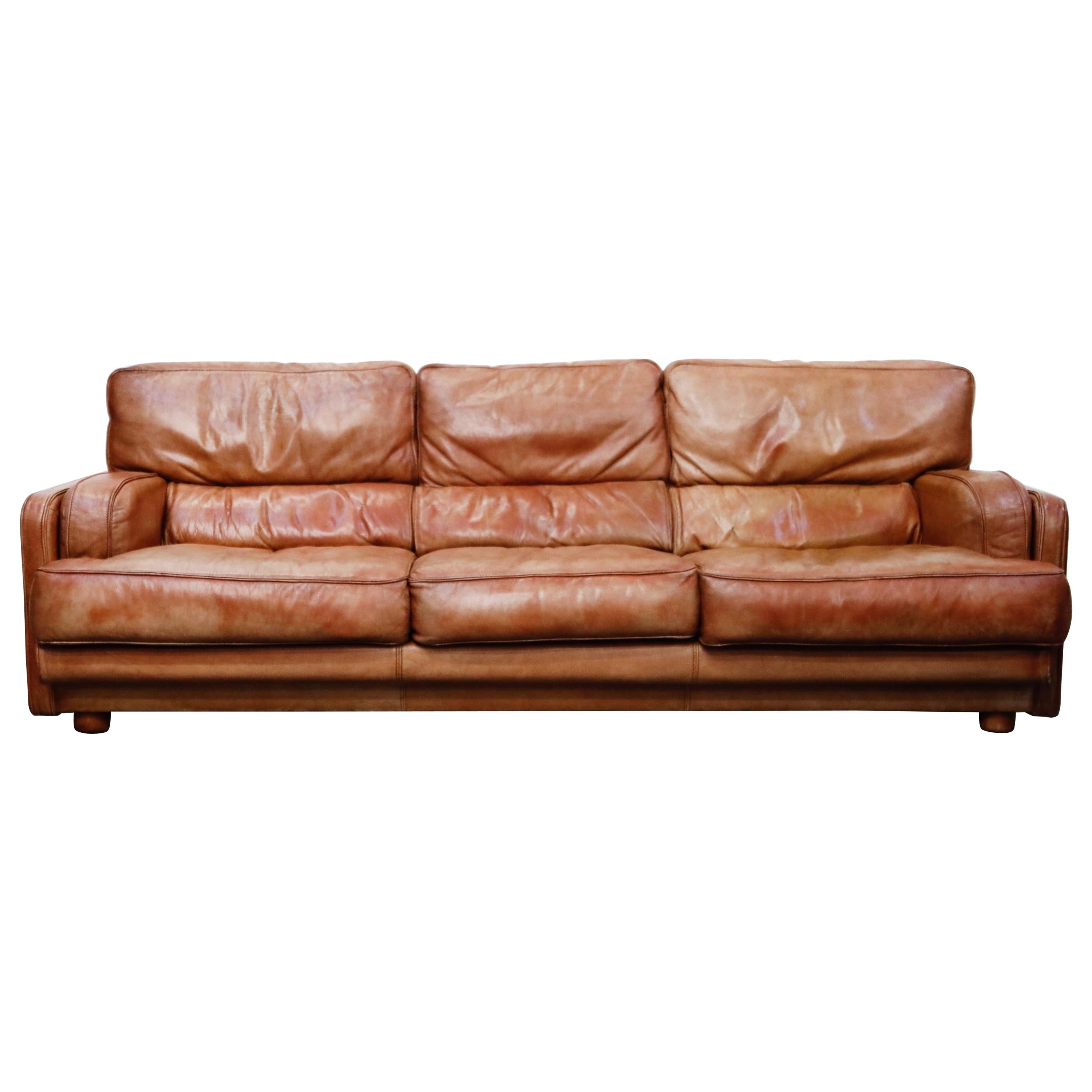 Italian Deep Seated Waterfowl Feather and Leather Sofa by Natuzzi, circa 1970s