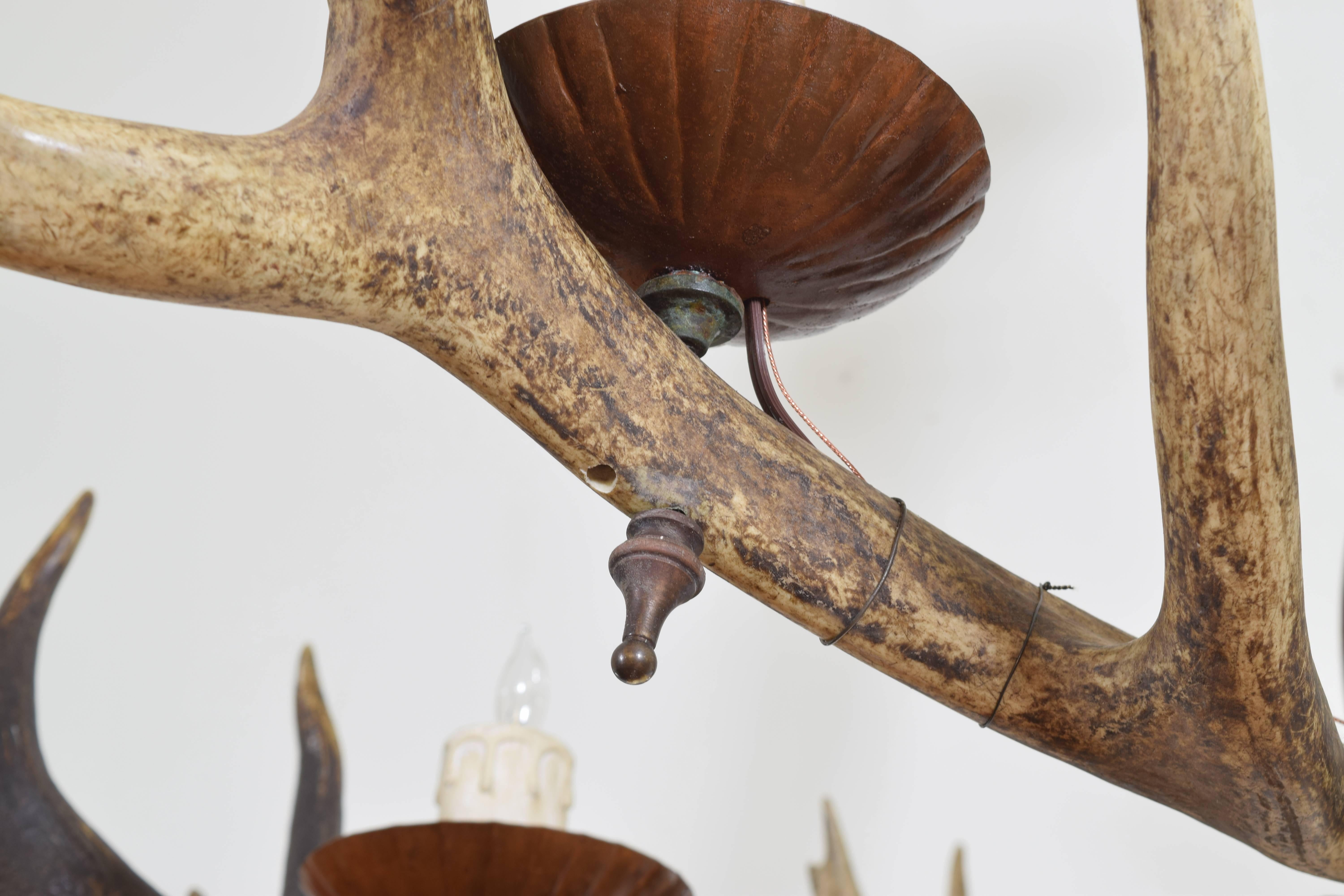 Italian Deer Antler, Eight-Light Chandelier, 20th Century, UL Wired 9