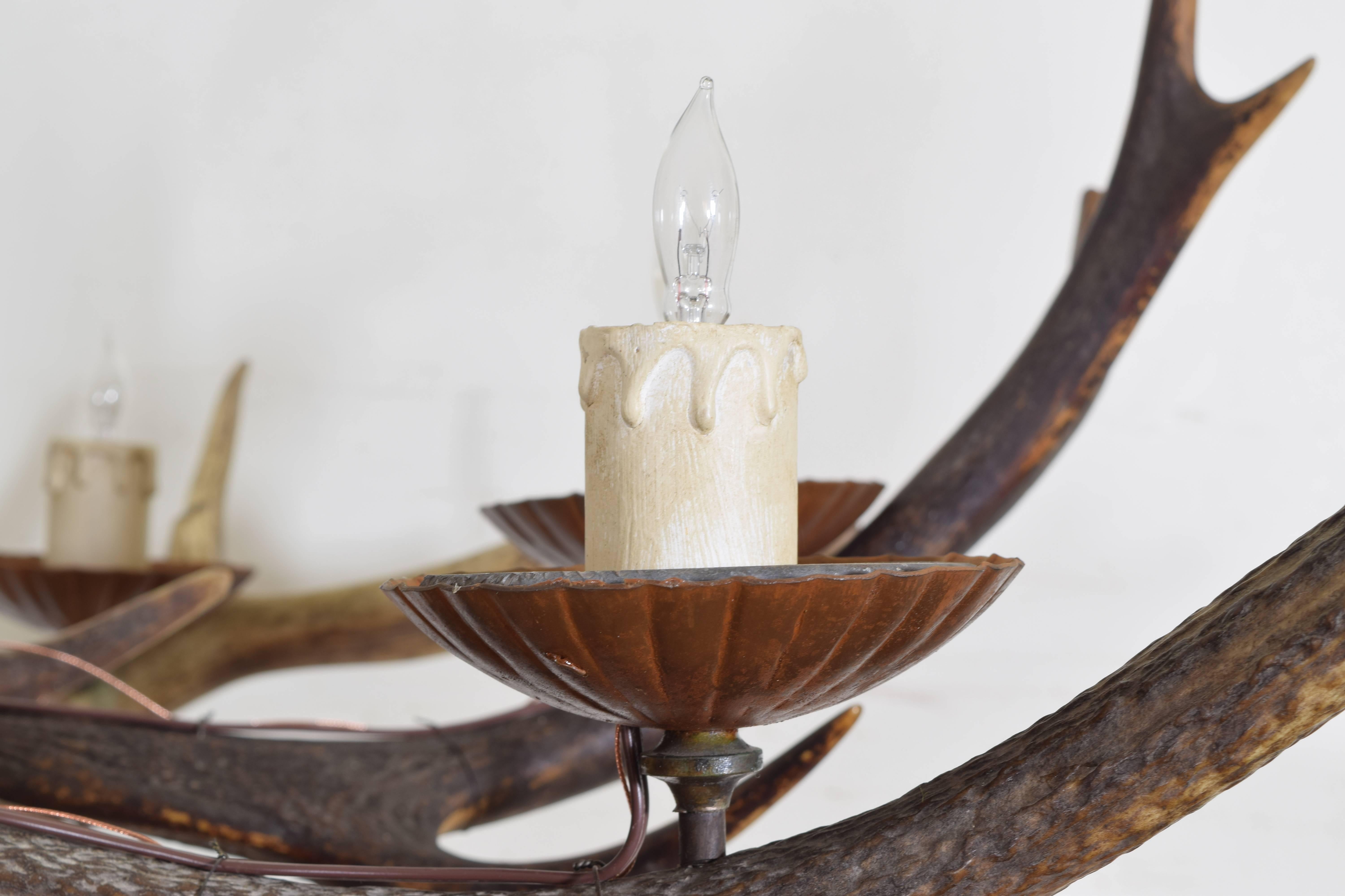 Italian Deer Antler, Eight-Light Chandelier, 20th Century, UL Wired 6