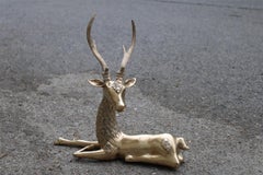 Italian Deer Sculpture in Solid Brass Design 1950 Gold Color