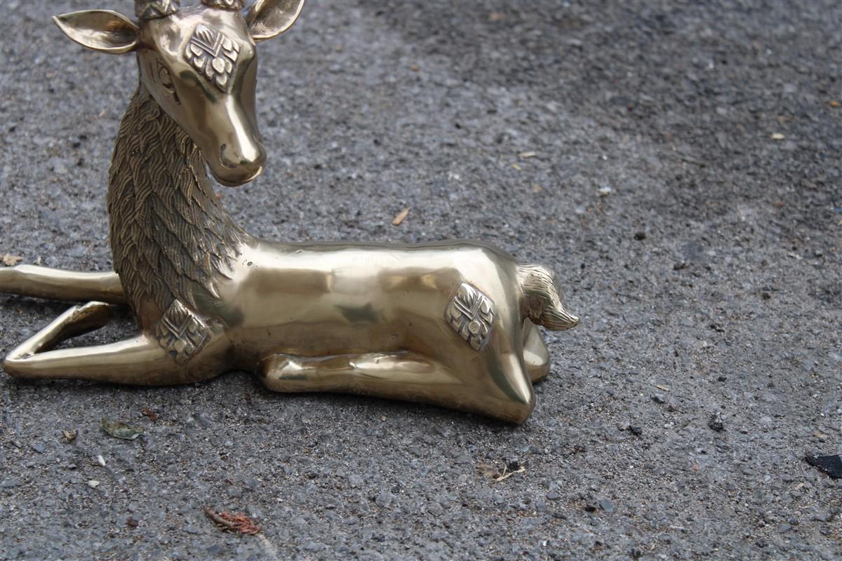 Mid-Century Modern Italian Deer Sculpture in Solid Brass Design 1950 Gold Color For Sale