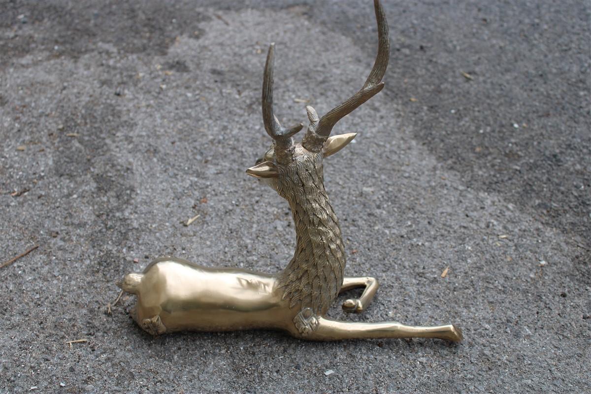 Mid-20th Century Italian Deer Sculpture in Solid Brass Design 1950 Gold Color For Sale