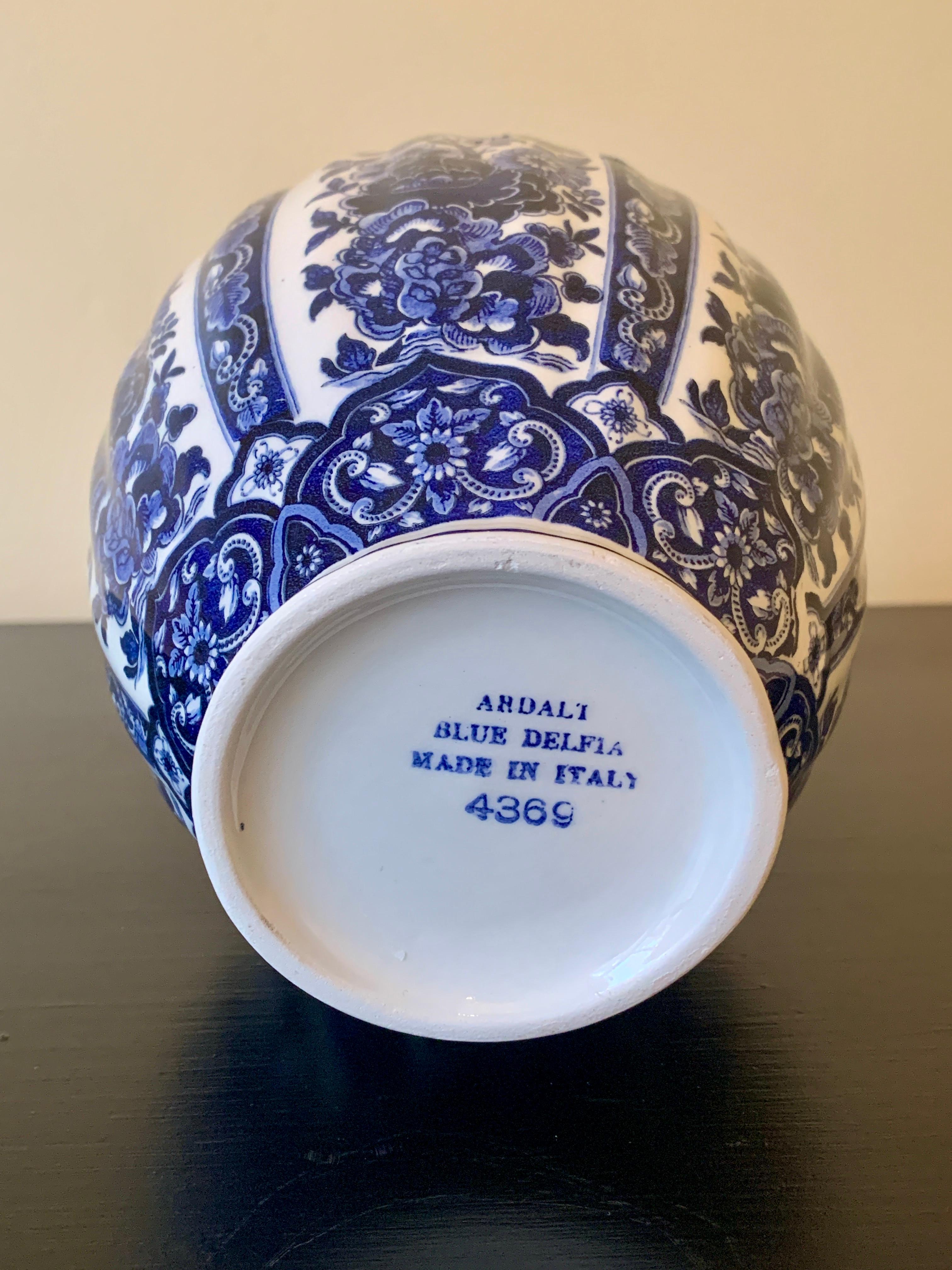 Italian Delfts Blue and White Chinoiserie Porcelain Ginger Jar by Ardalt  5