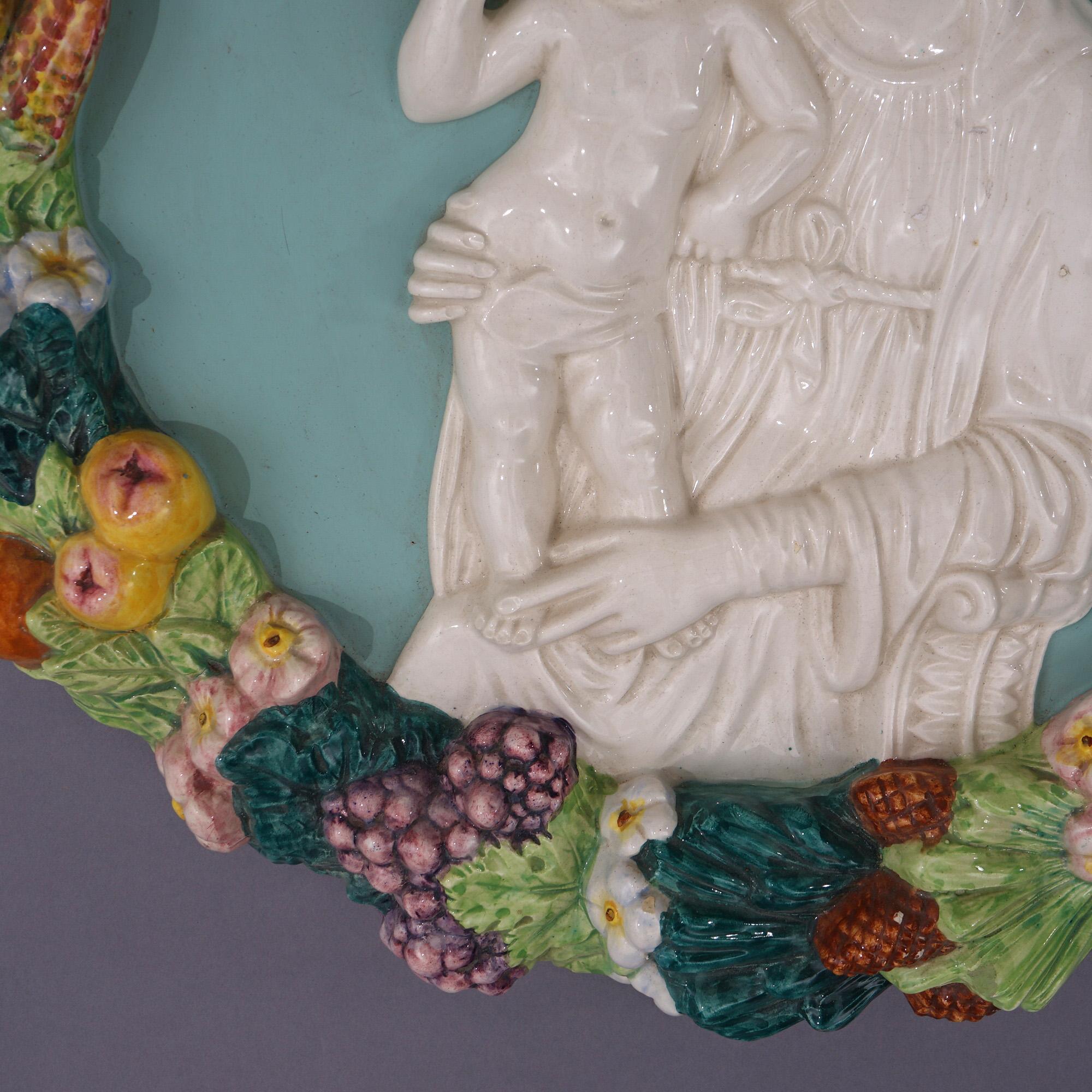 Italian Della Robin Pottery Plaque of Mary & Child with Fruit Wreath 20th C 3