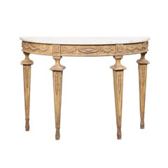 Italian Demi Console w/White Marble Top and Beautifully Decorated Apron & Legs