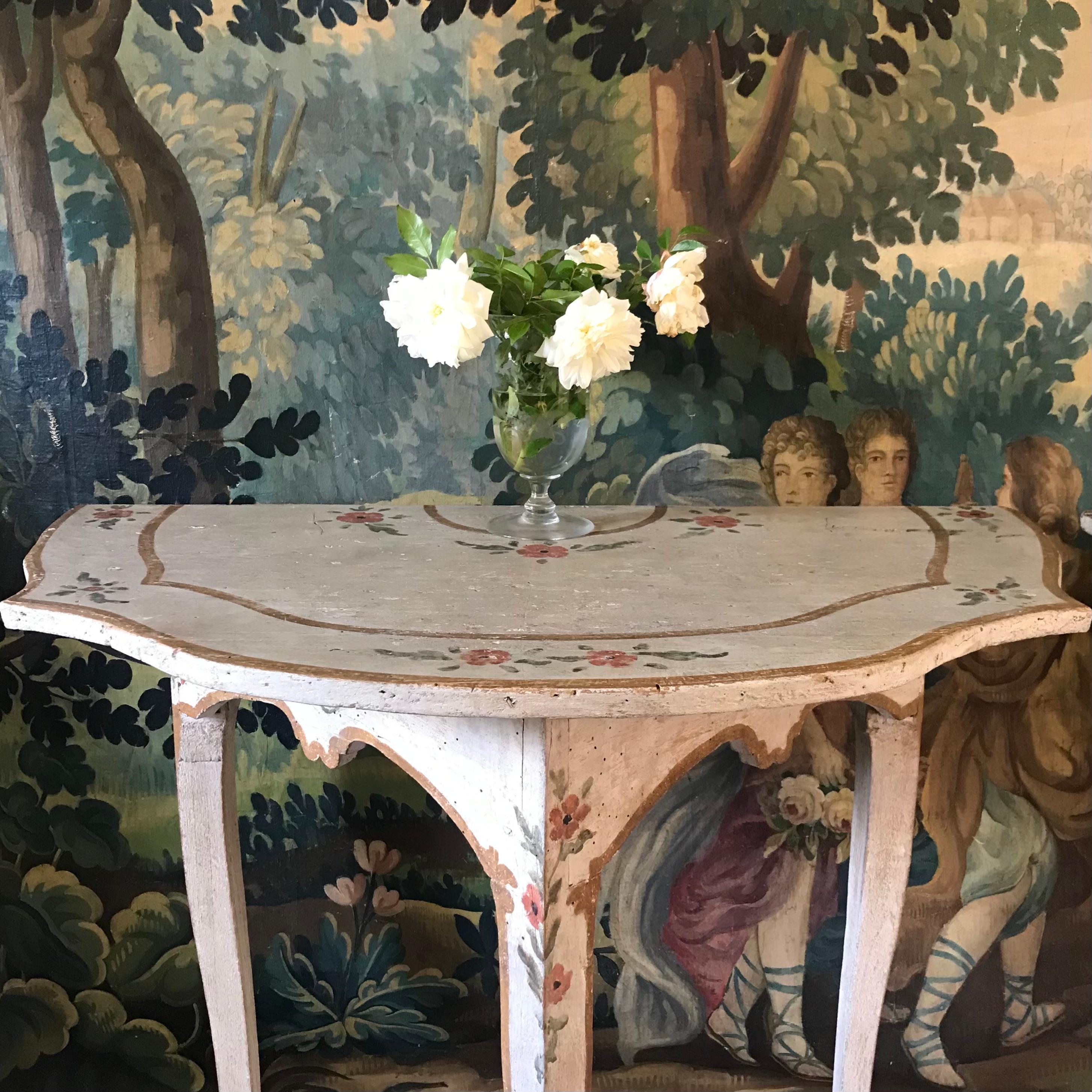 Hand-Painted  Italian Demi-lune Console Table For Sale