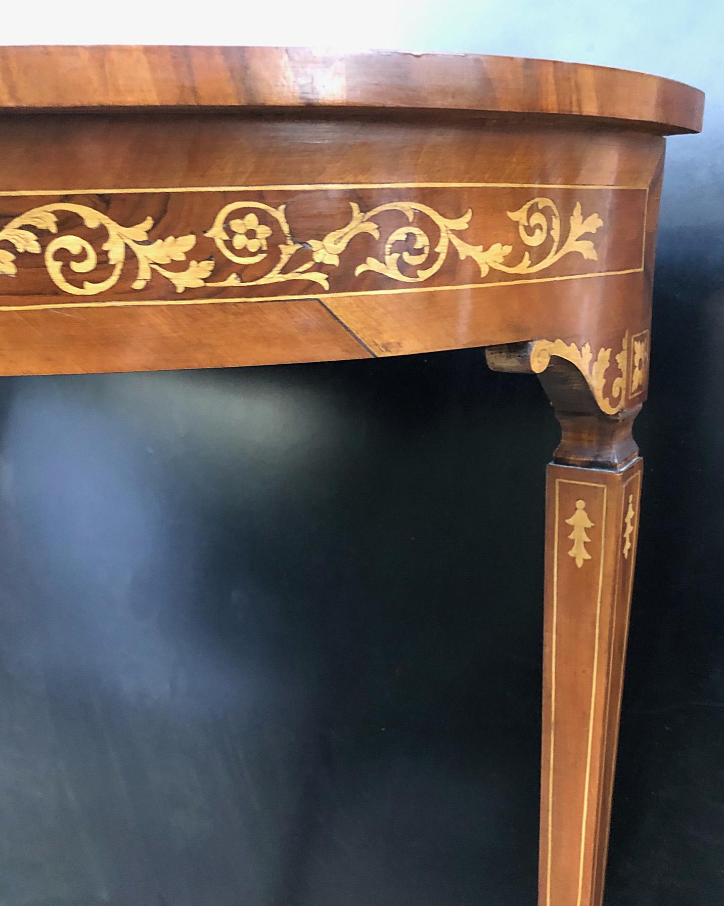 20th Italian Demi Lune Console Table with Inlays Walnut 3