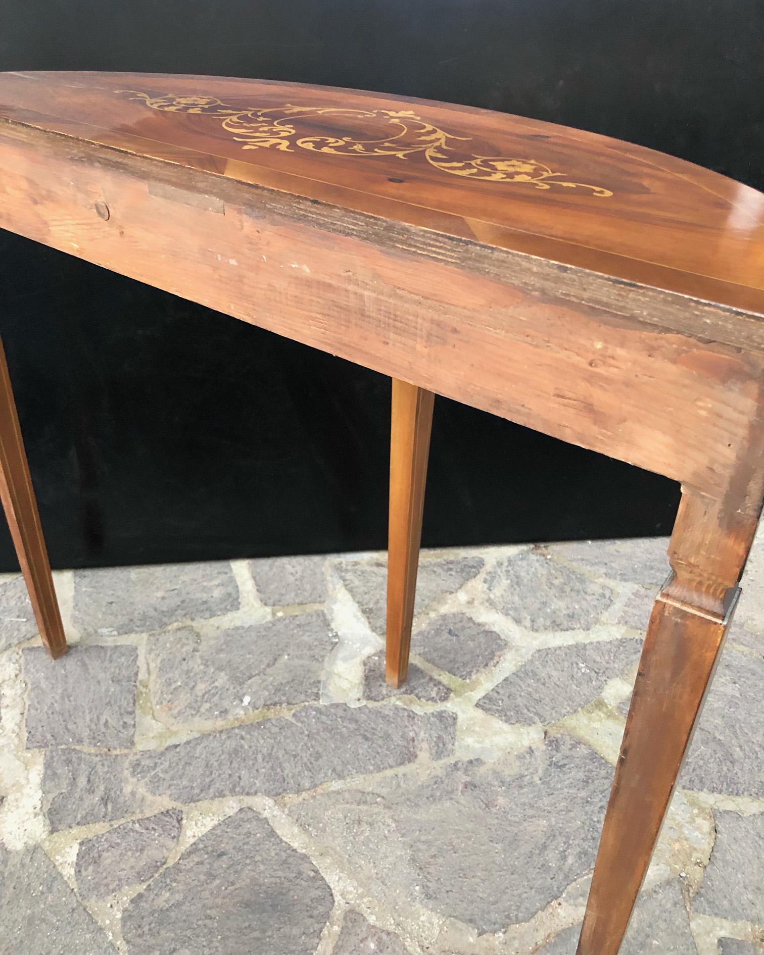 20th Italian Demi Lune Console Table with Inlays Walnut 2
