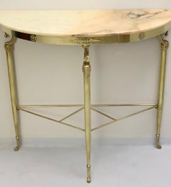 Italian Demilune Pink Marble Console Tables, 1950s