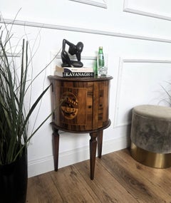 Italian Demilune Art Deco Side Table Night Stand in Marquetry Inlay Burl Wood