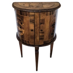 Italian Demilune Art Deco Side Table Night Stand in Marquetry Inlay Burl Wood