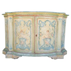 Commode italienne demi-lune avec chérubins peints