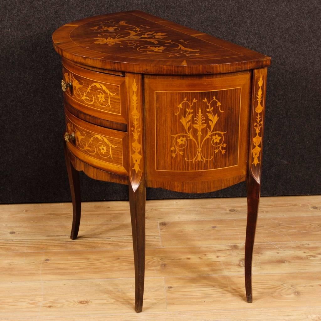 Italian Demilune Dresser in Inlaid Wood in Louis XVI Style from 20th Century In Good Condition In Vicoforte, Piedmont