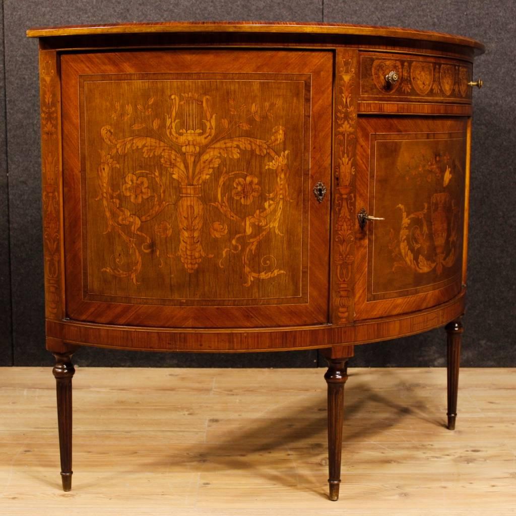 Inlay Italian Demilune Sideboard in Inlaid Wood in Louis XVI Style from 20th Century