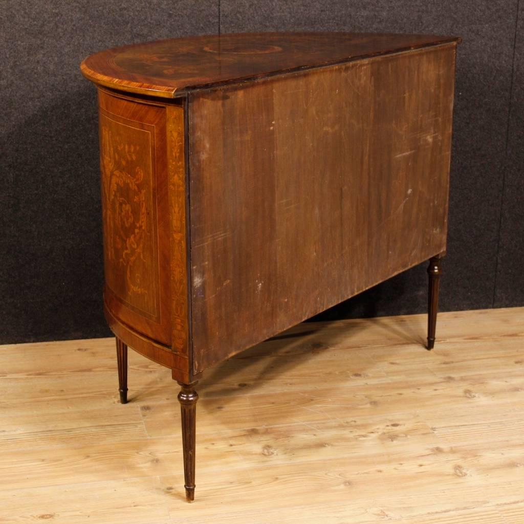 Italian Demilune Sideboard in Inlaid Wood in Louis XVI Style from 20th Century 1
