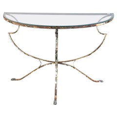 Italian Demilune Swan Design Glass Table with Wrought Iron Painted Base