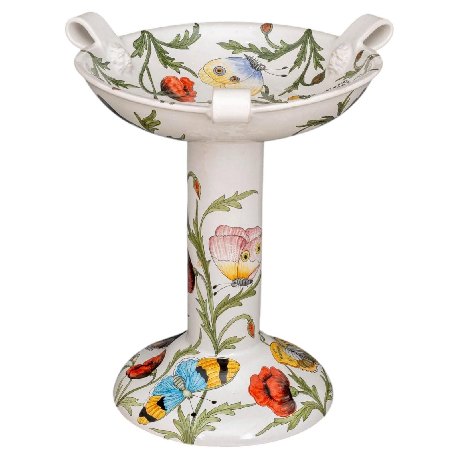 Italian Deruta Vintage Hand-Painted Maiolica Bird Bath