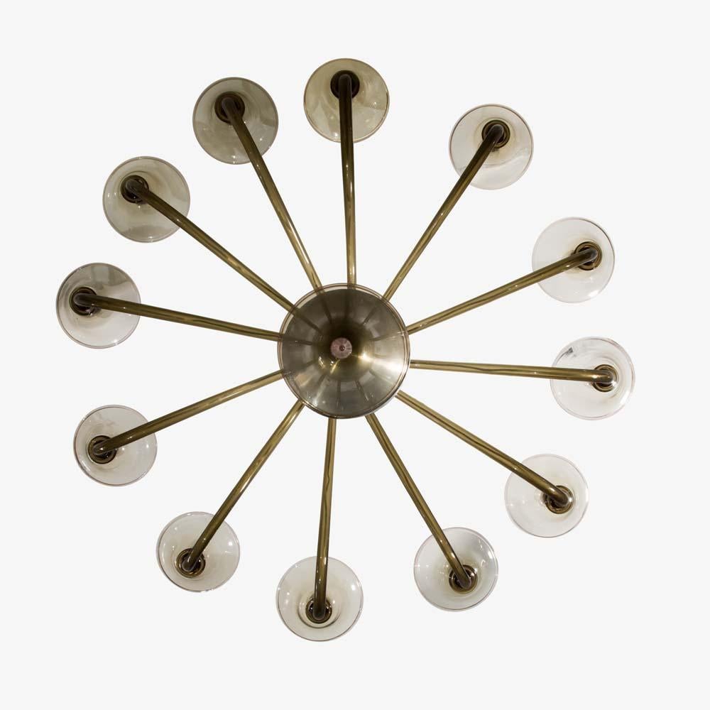 Lampadario veneziano di design italiano degli anni '40 in vetro soffiato color fumo In condizioni buone in vendita a London, GB