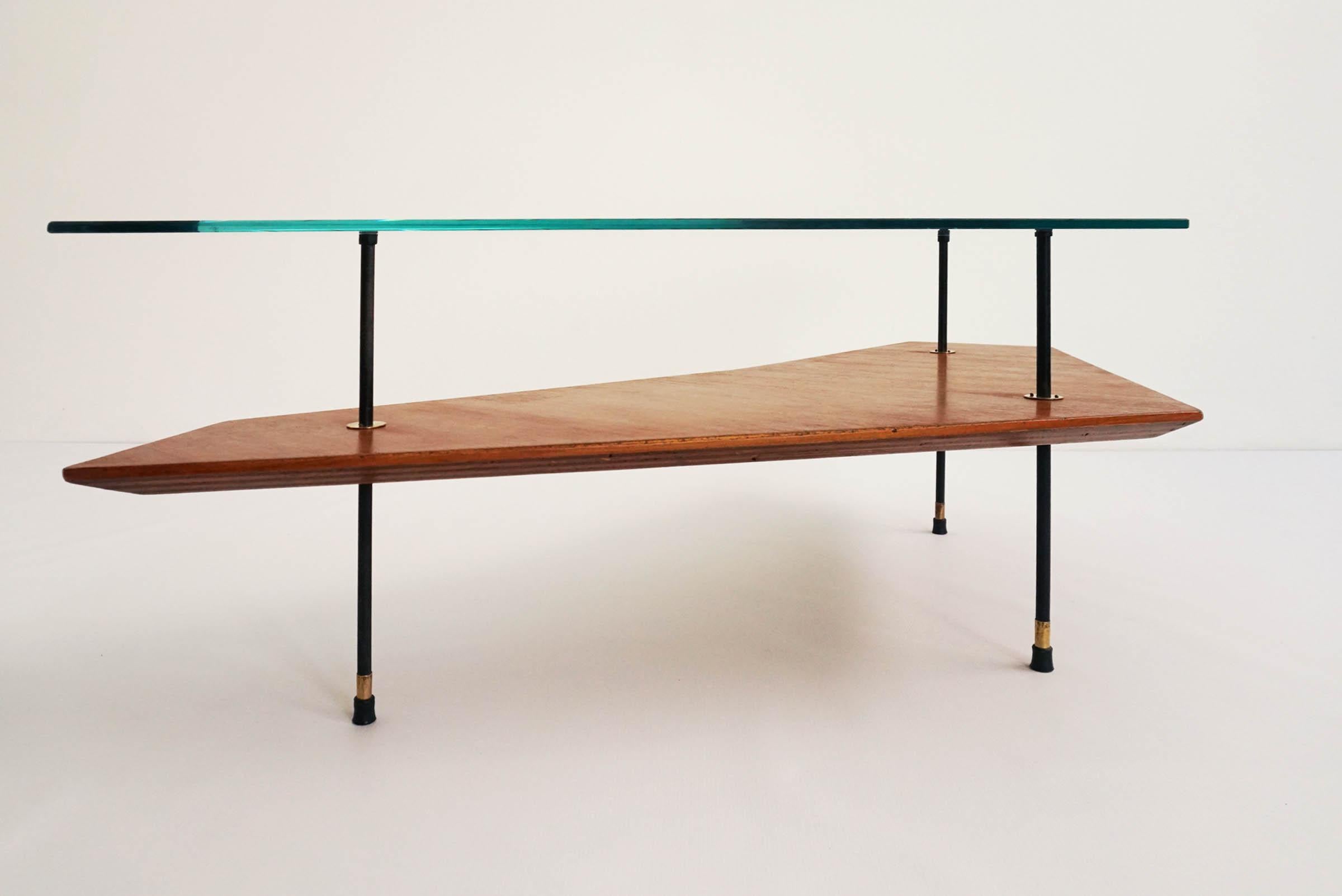 Mid-Century Modern Italian Design 1950 Double Diagonal Coffee Table For Sale