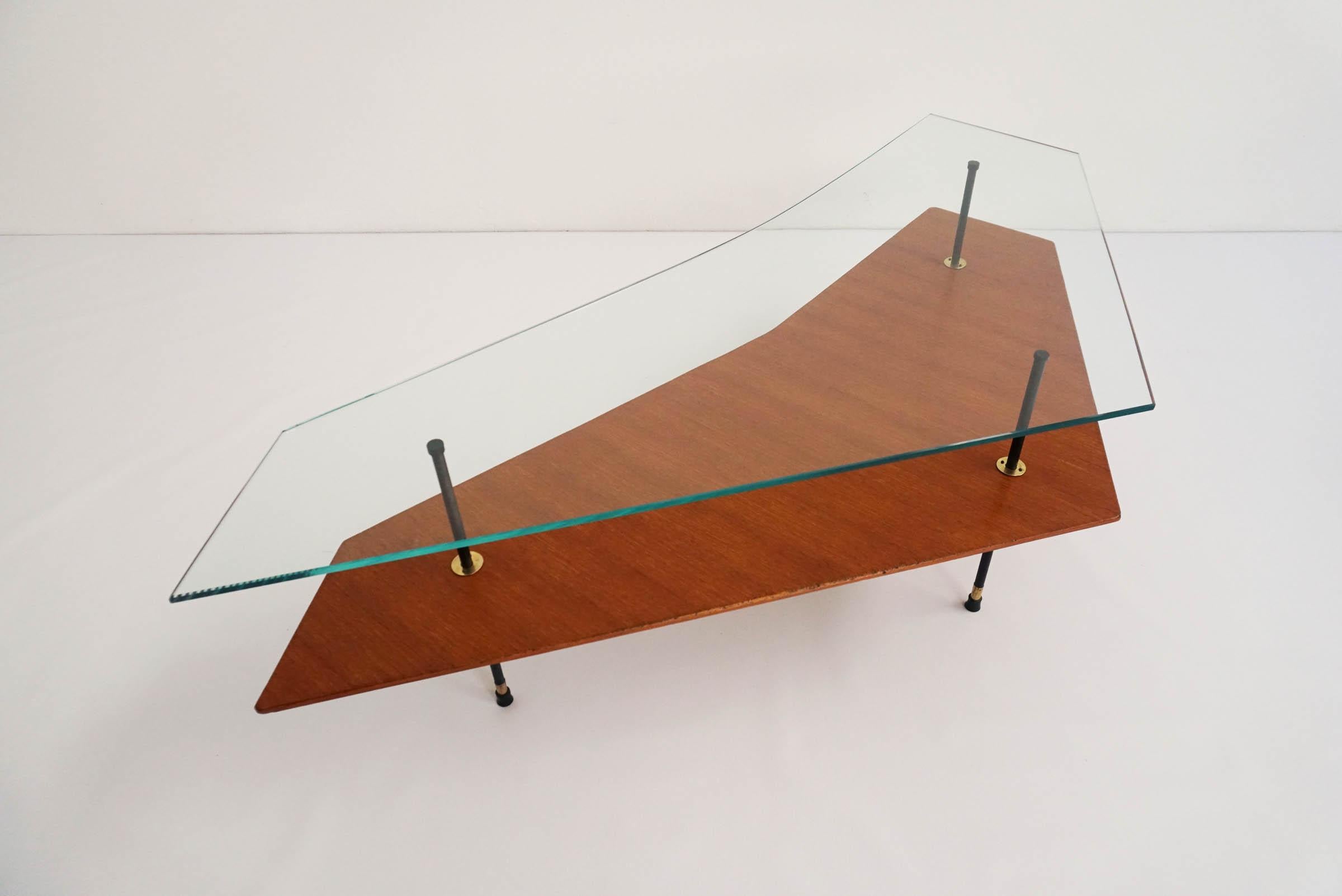 Lacquered Italian Design 1950 Double Diagonal Coffee Table For Sale