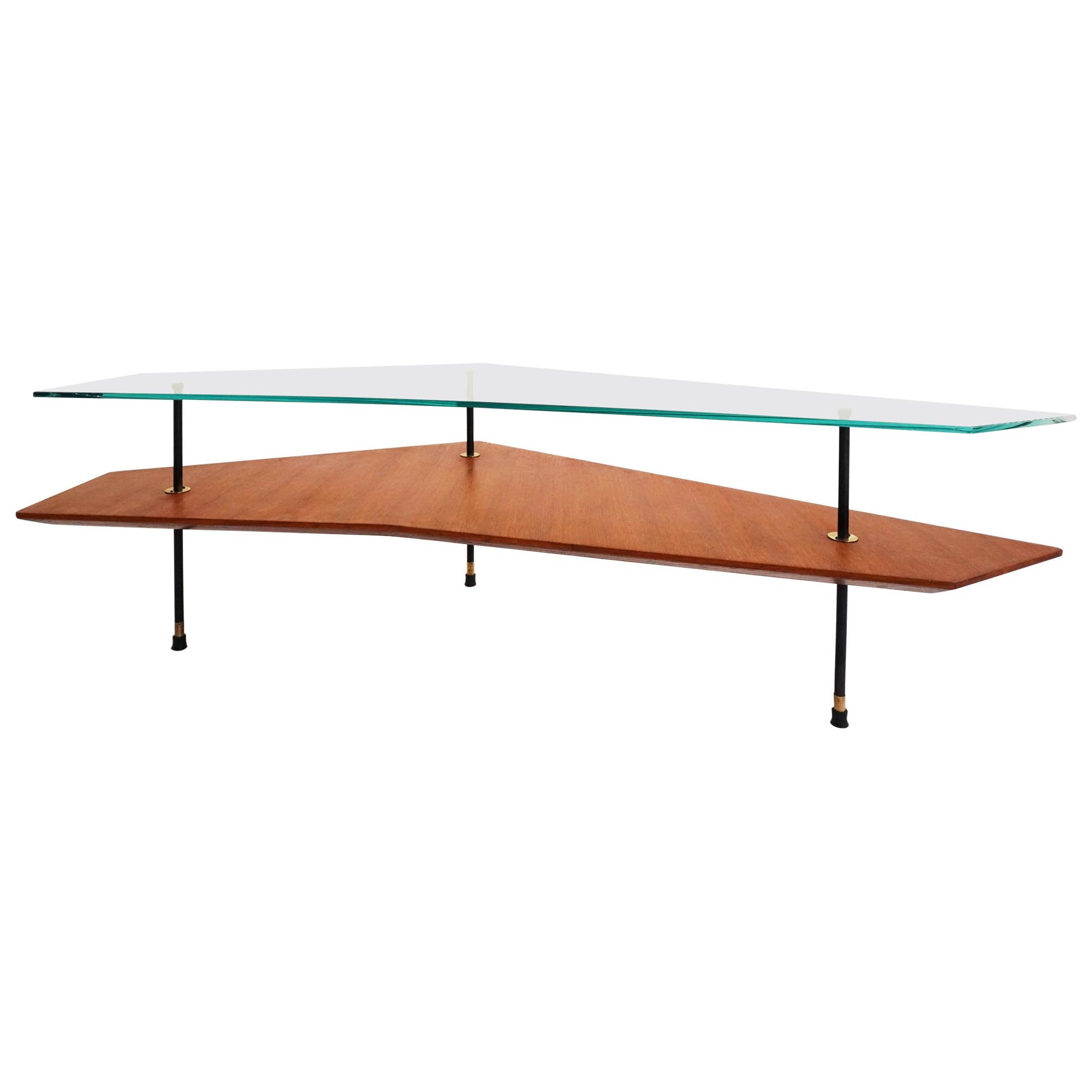 Italian Design 1950 Double Diagonal Coffee Table For Sale