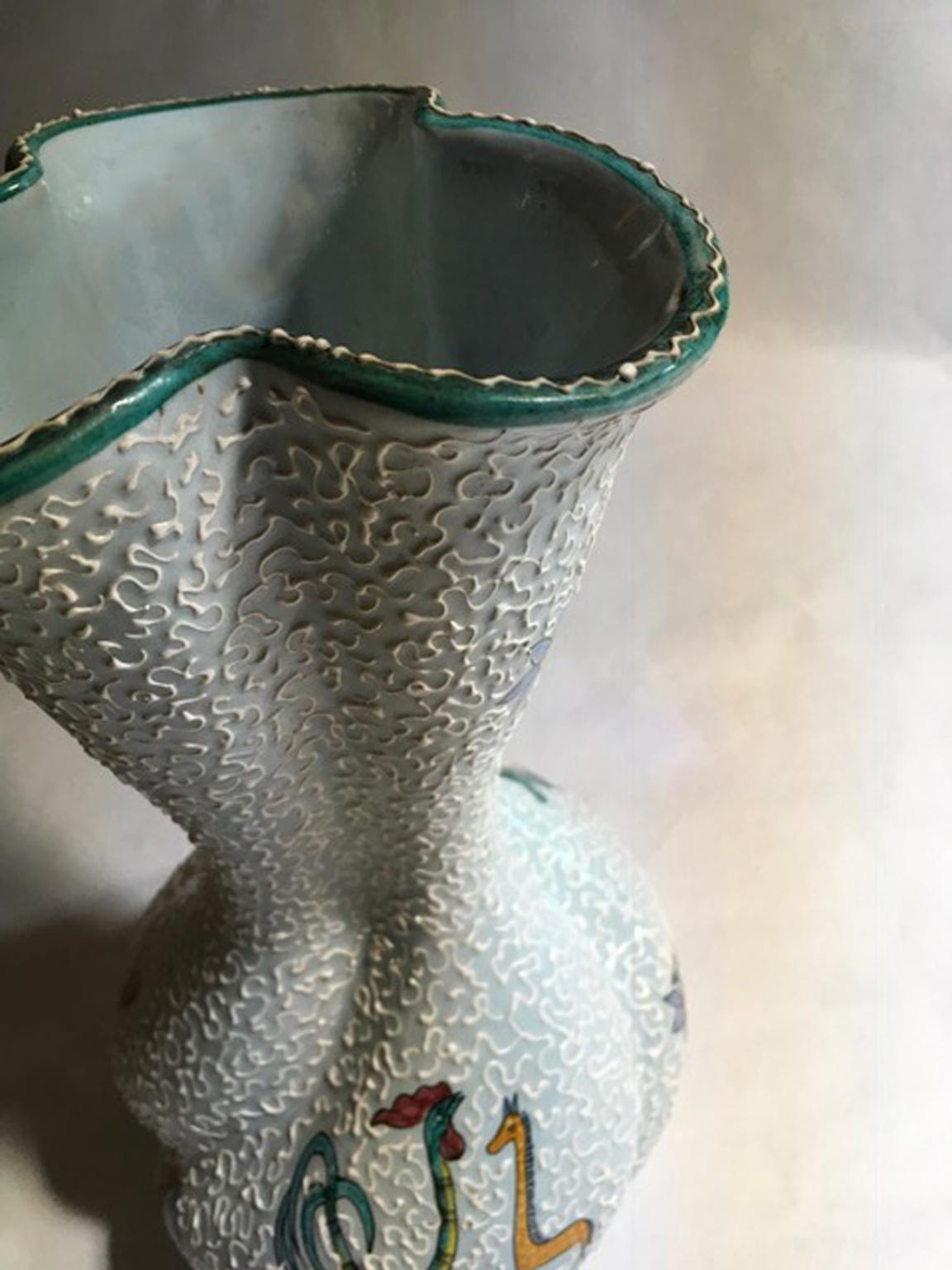 Italy 1960 Mid-Century White Enameled Ceramic Vase For Sale 6