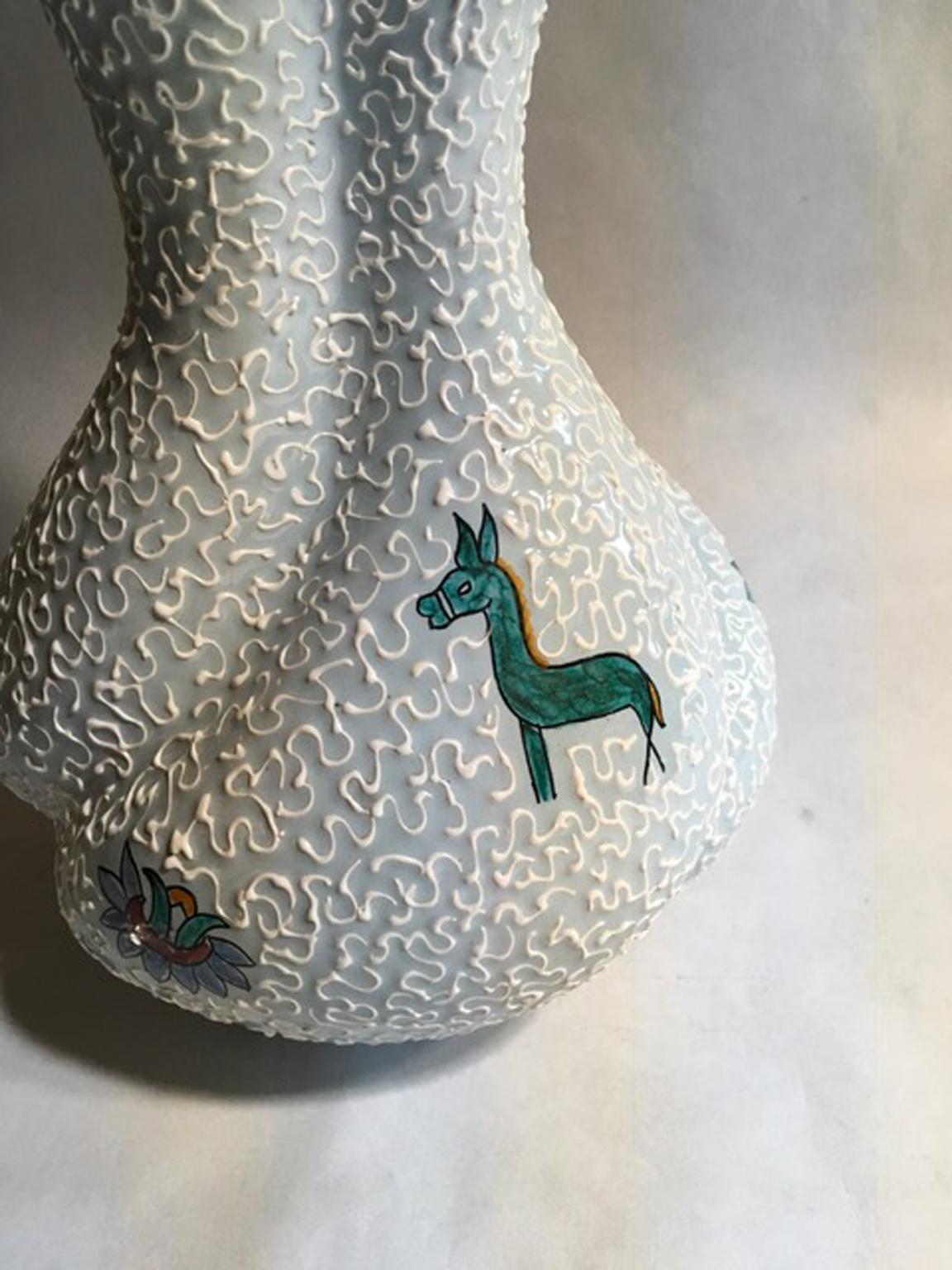 Italian Italy 1960 Mid-Century White Enameled Ceramic Vase For Sale