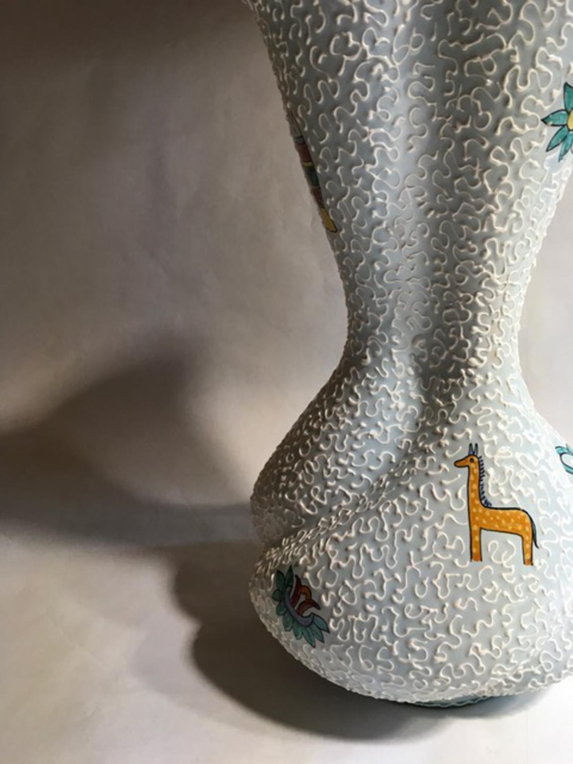 Italy 1960 Mid-Century White Enameled Ceramic Vase For Sale 1
