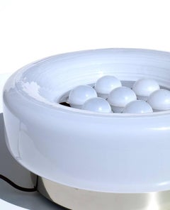 1960 Italian Design Space Age White Murano Bubbles Glass Steel Table Lamp