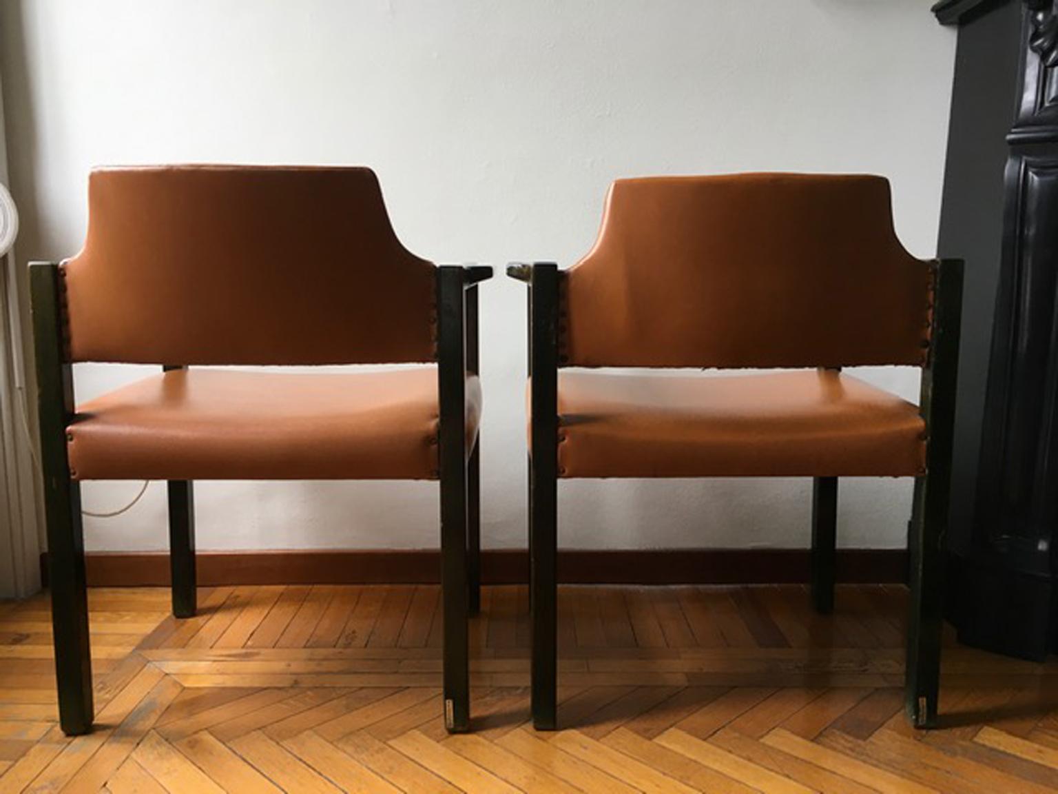 Italian Design 1961 Poltronova Pair Wooden Green Armchairs by Umberto Brandigi For Sale 4