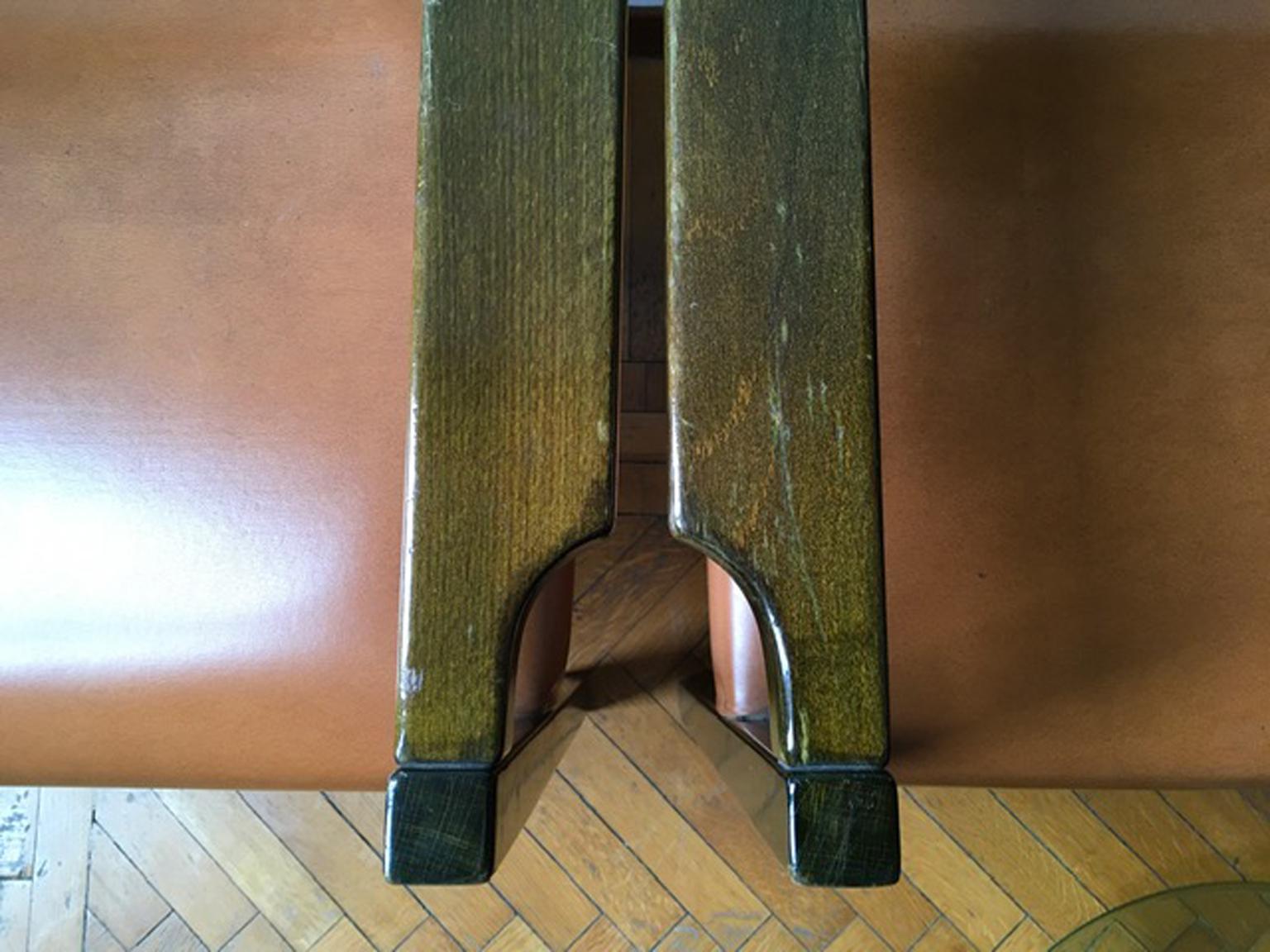Hand-Crafted Italian Design 1961 Poltronova Pair Wooden Green Armchairs by Umberto Brandigi For Sale