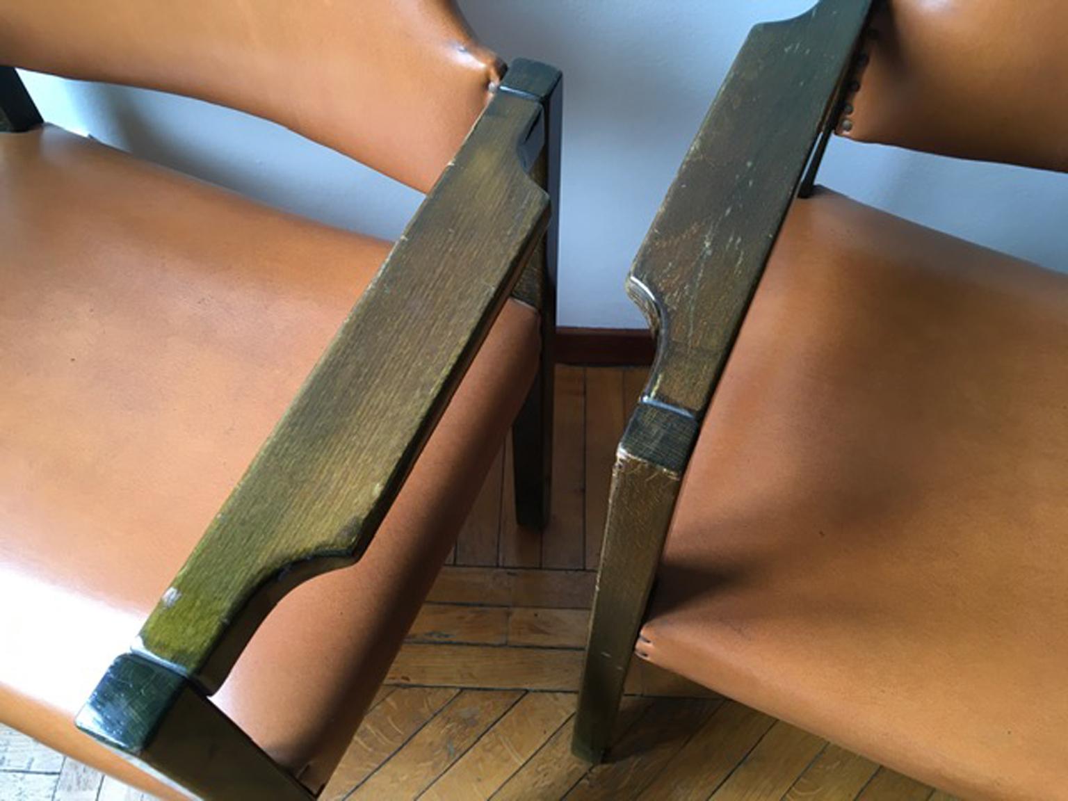 20ième siècle Paire de fauteuils Poltronova en bois vert de Umberto Brandigi, design italien, 1961  en vente