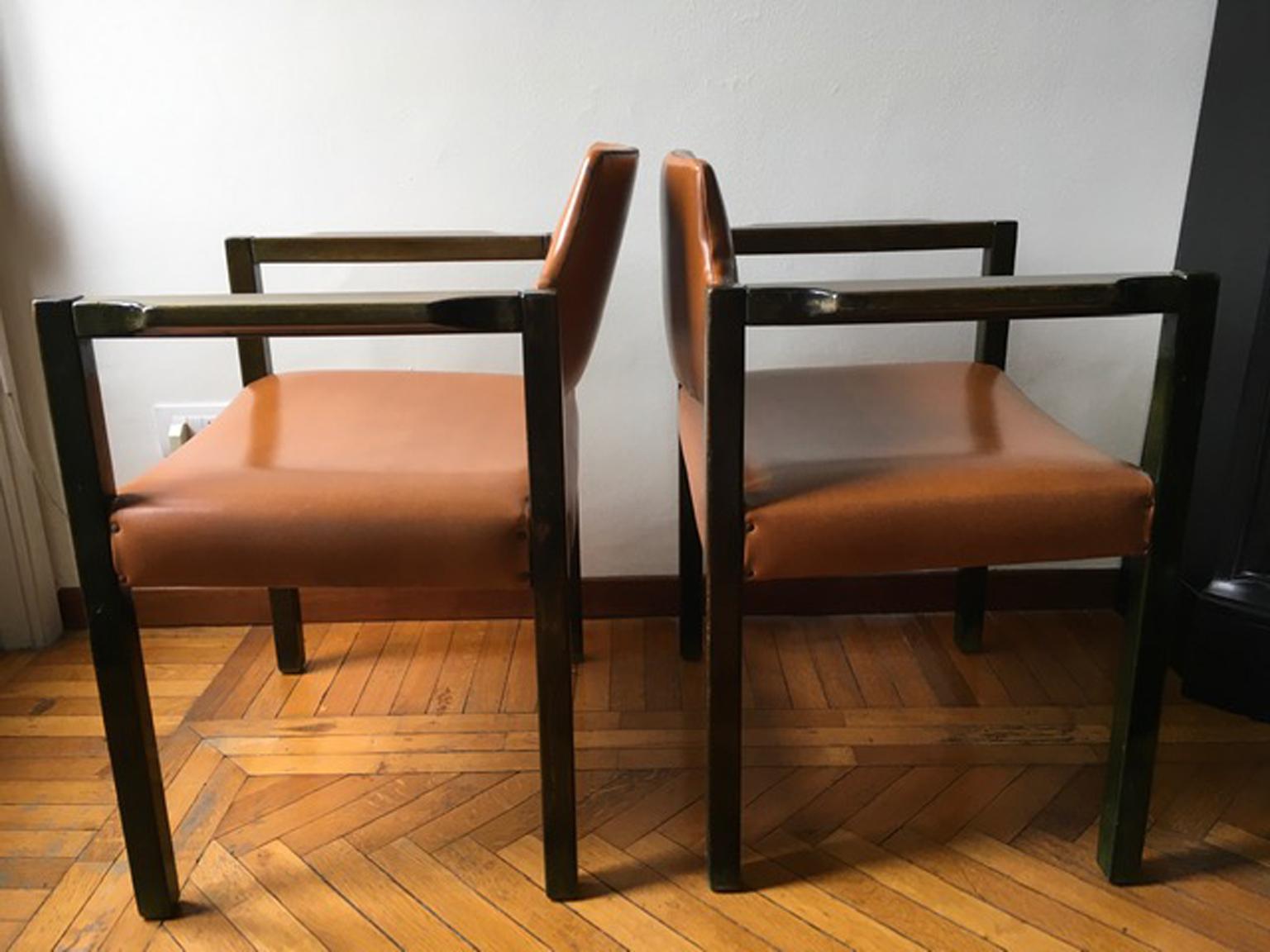 Italian Design 1961 Poltronova Pair Wooden Green Armchairs by Umberto Brandigi For Sale 1