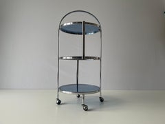 Italian Design 3-layer Chrome and Blue Glass Trolley, 1960s, Italy